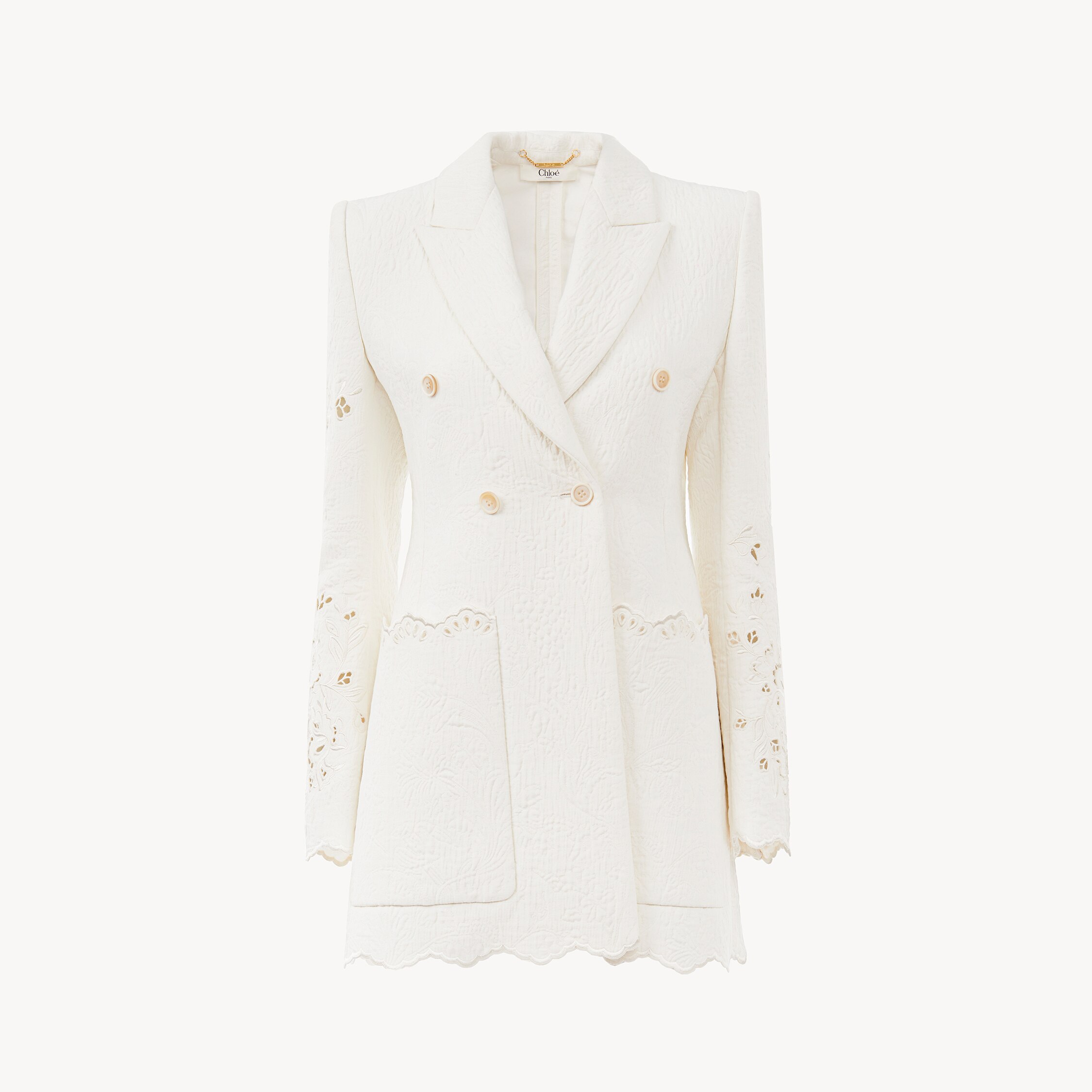 Chloé Double-breasted Tailored Jacket In A Cotton Mix In White