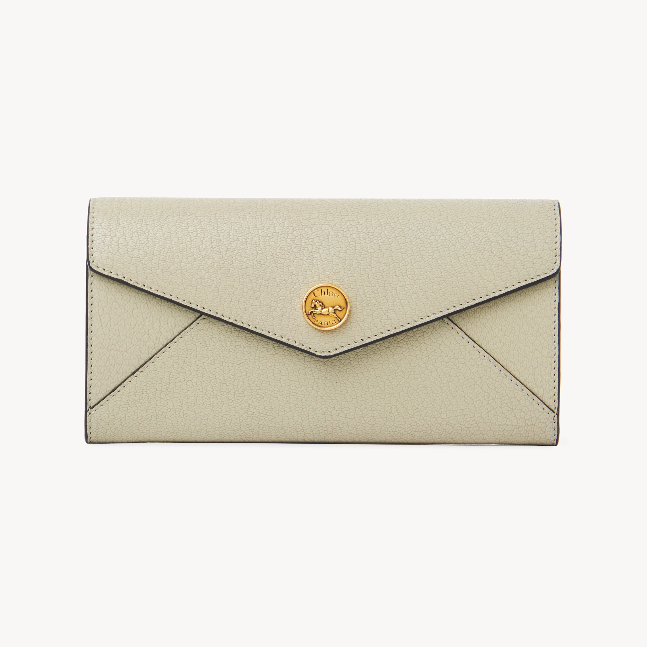 Chloé Envelope Long Wallet With Flap In Grained Leather In Brown