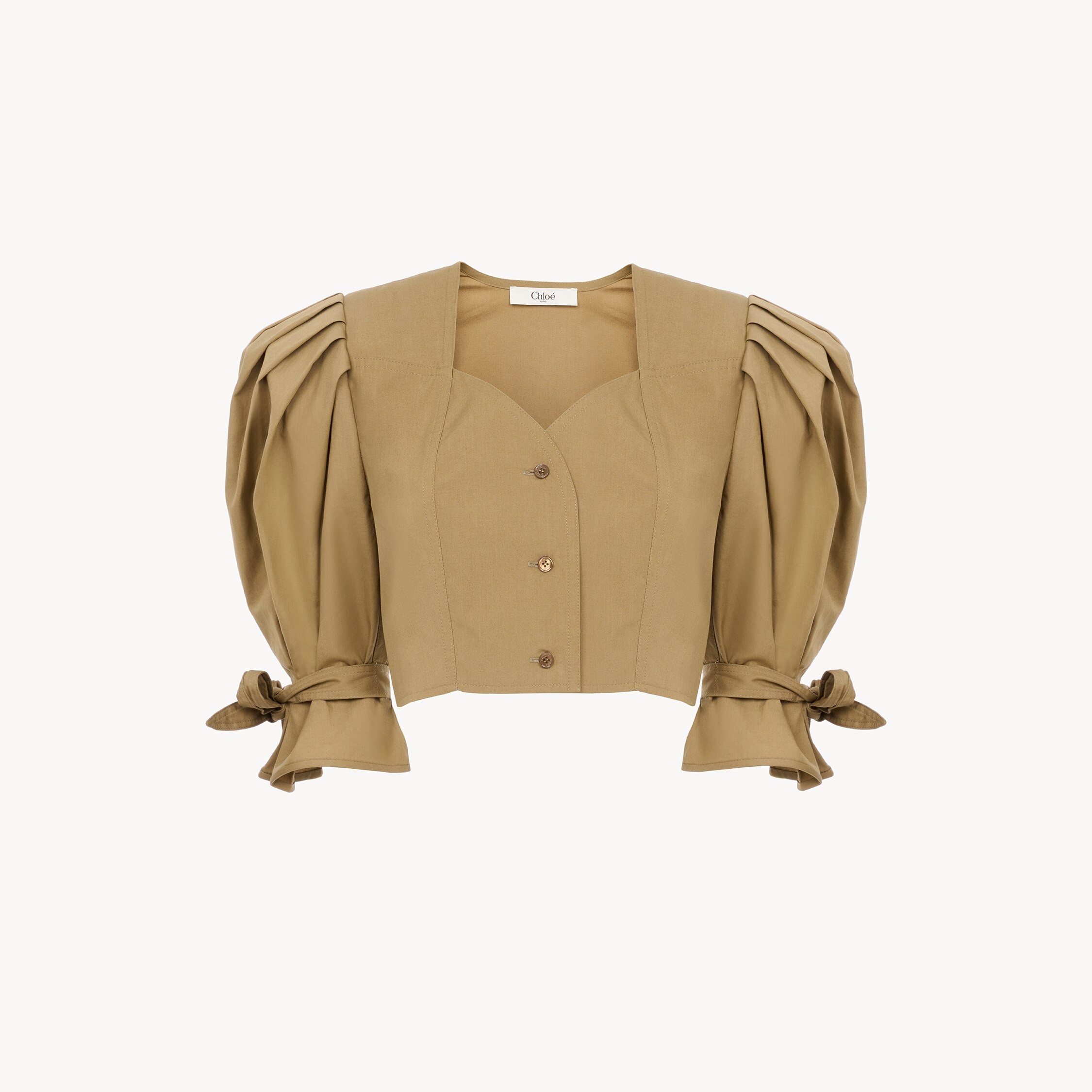 Chloé Puff-sleeve Cropped Top In Cotton Poplin In Green