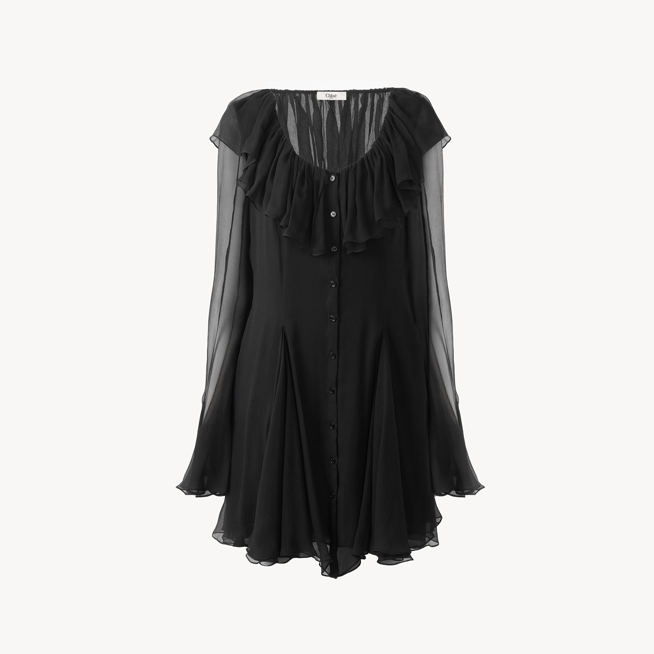 Chloé Chloè Flared Mini Dress In Silk Muslin In Black