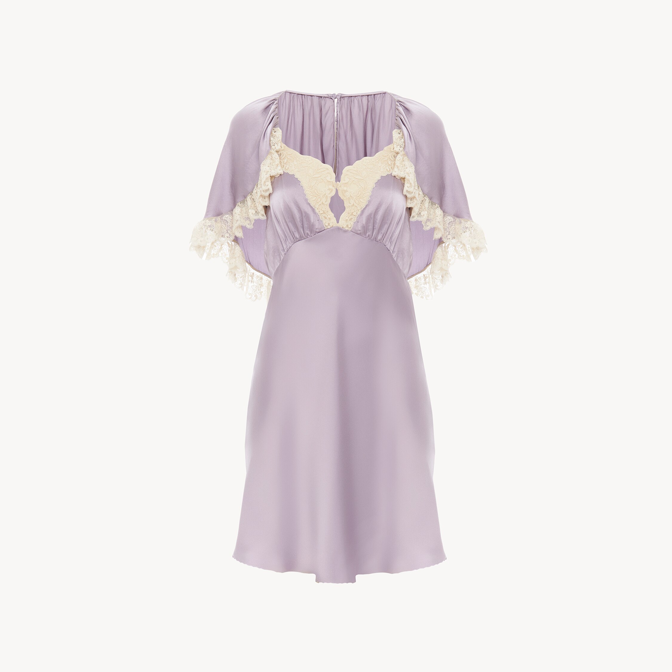 Chloé Mini Cape Dress In Washed Silk Satin & Lace In Purple