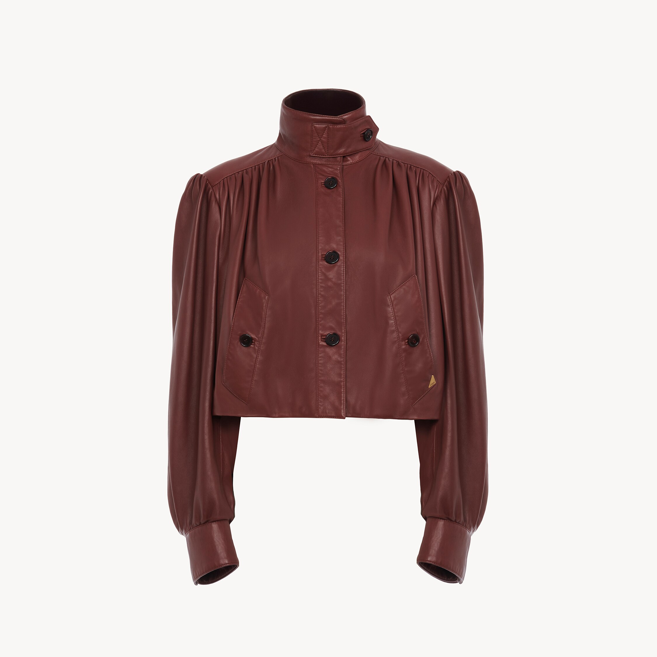 Chloé Gathered Boule Jacket In Leather In Brown