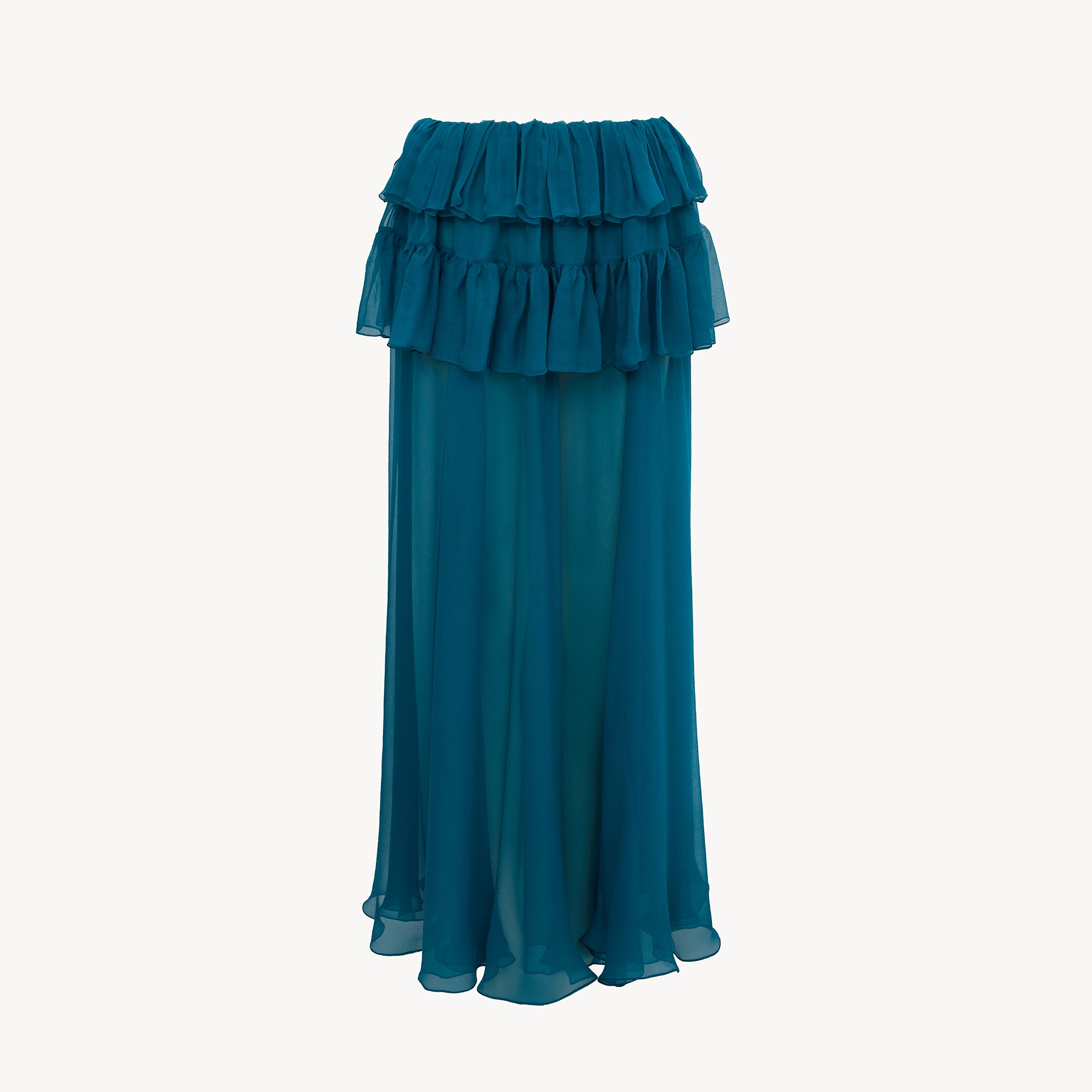 Chloé Ruffled Long Skirt In Silk Mousseline In Blue