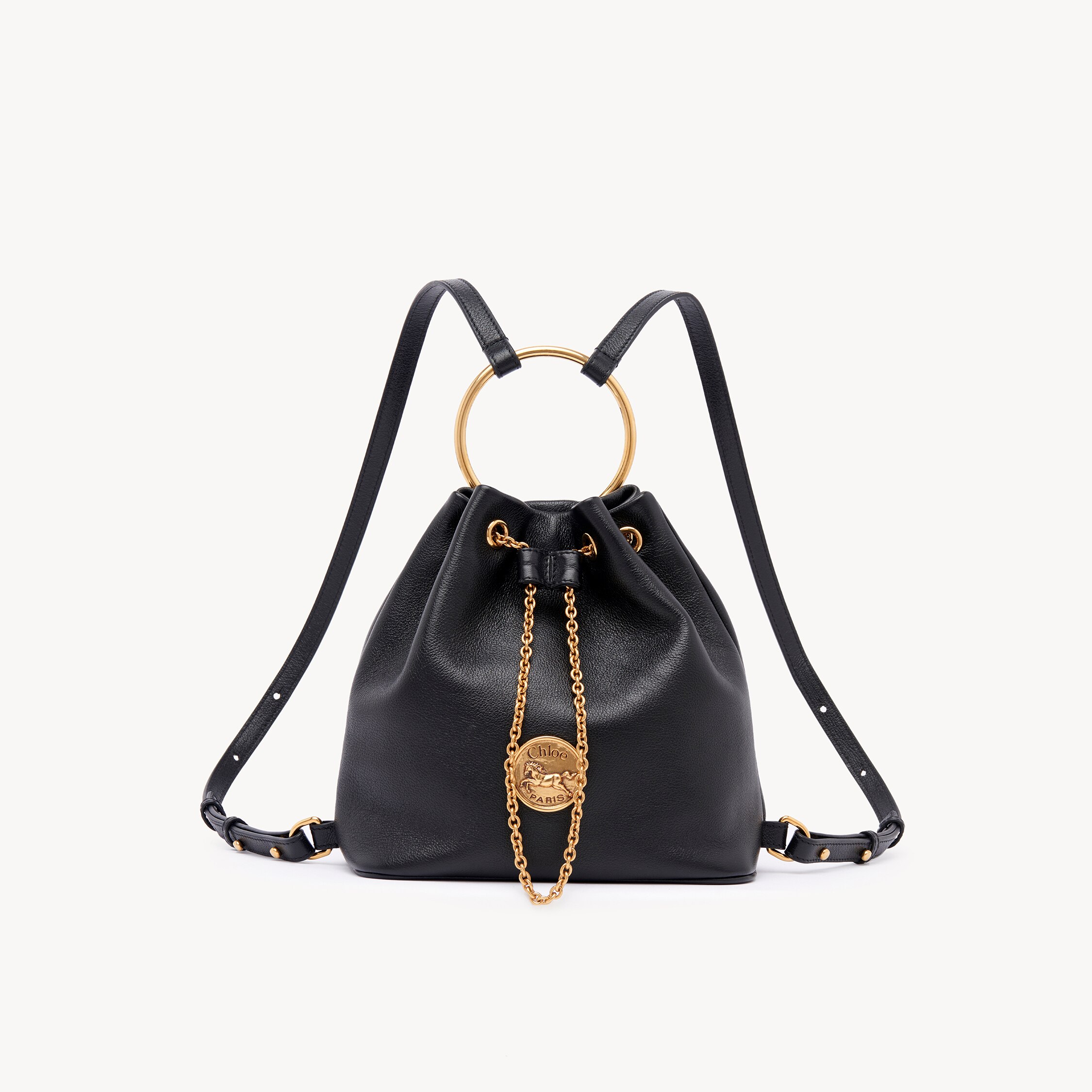 Chloé Small Bracelet Backpack In Grained Leather In Black