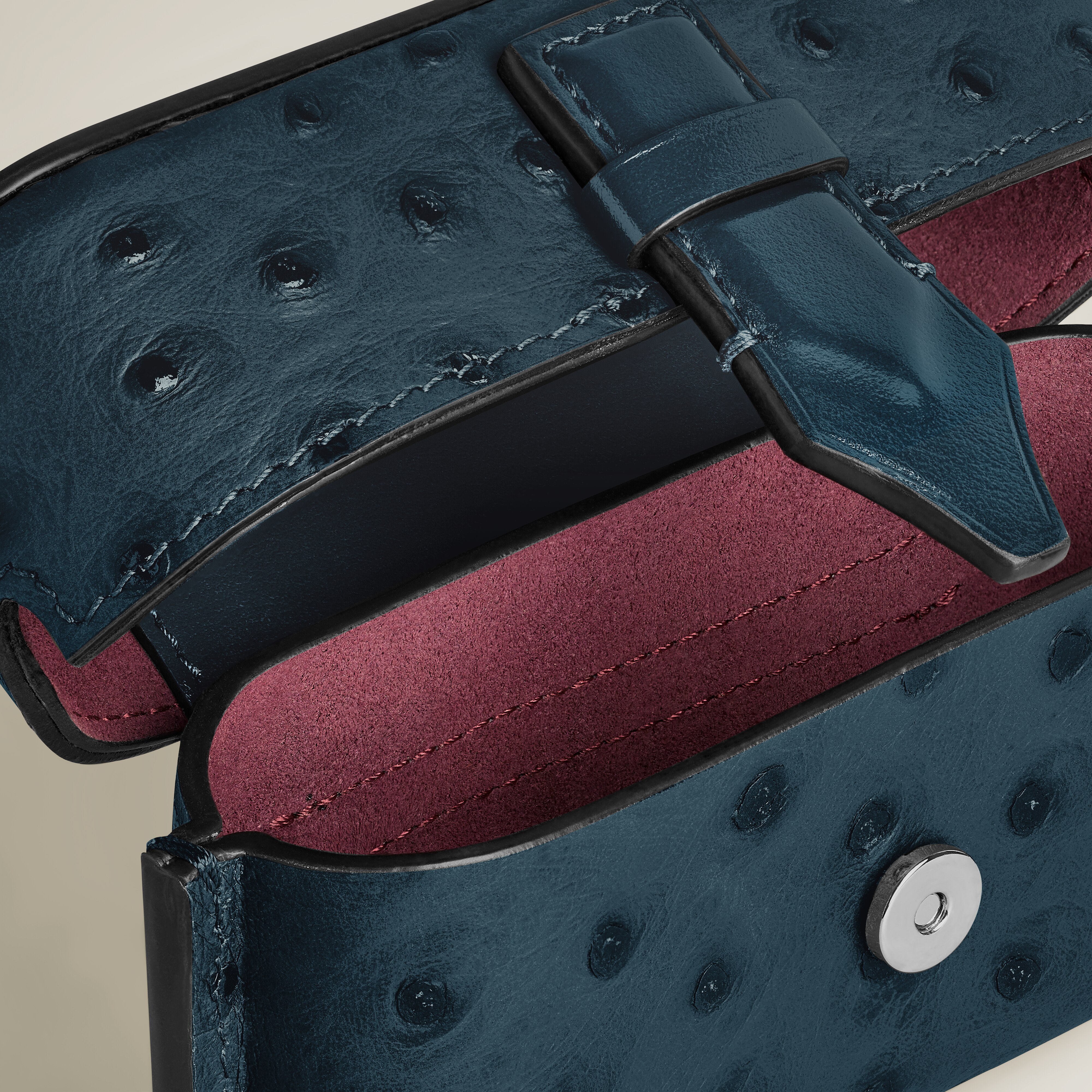 Montblanc - Nib Estuche Para Accesorios Con Bandolera De Piel Con Grabado Avestruz - Azul Terciopelo - Piel - Mb220477 - Accesorios Para Bolsos 