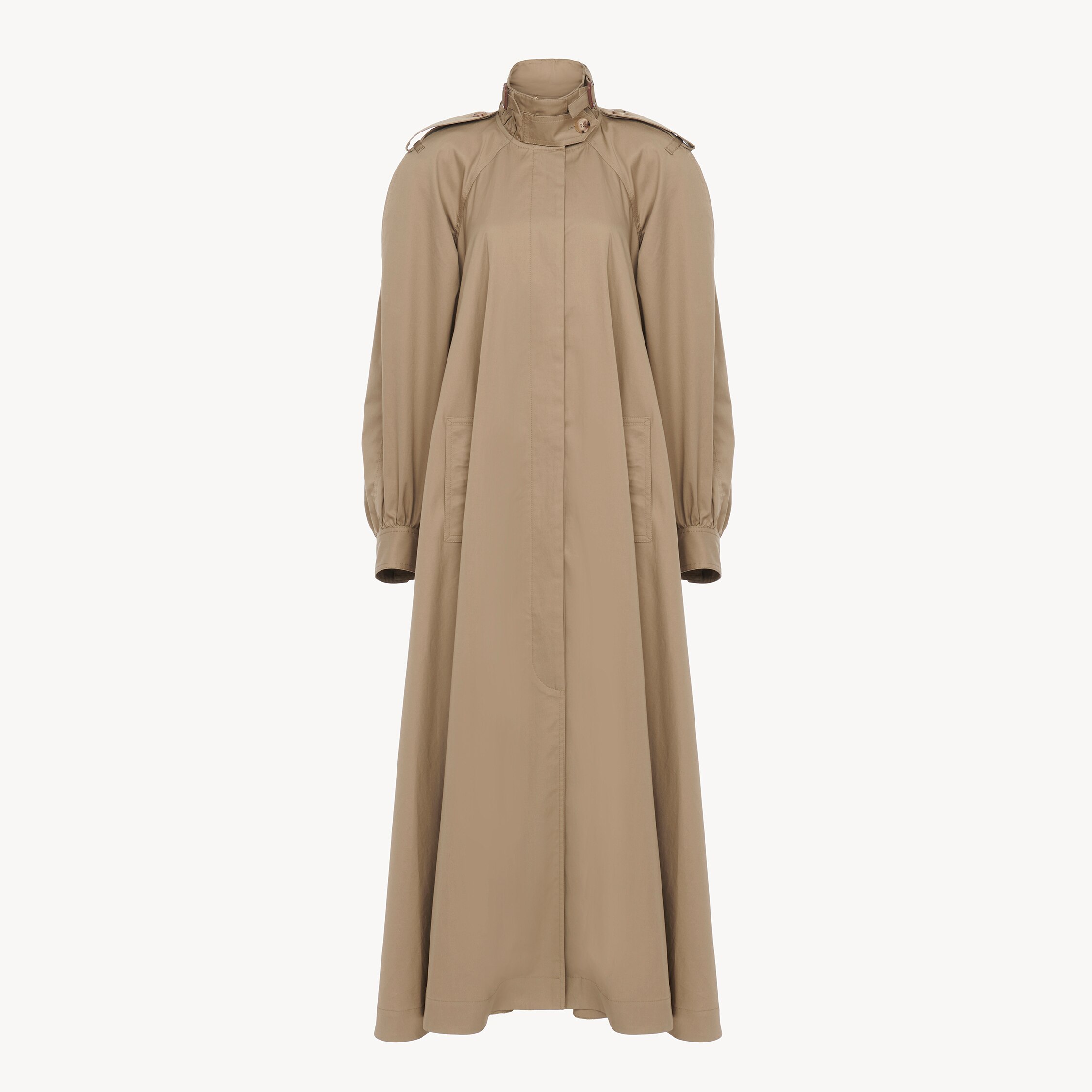 Chloé High-neck Long Trench Coat In Cotton Gabardine In Multi