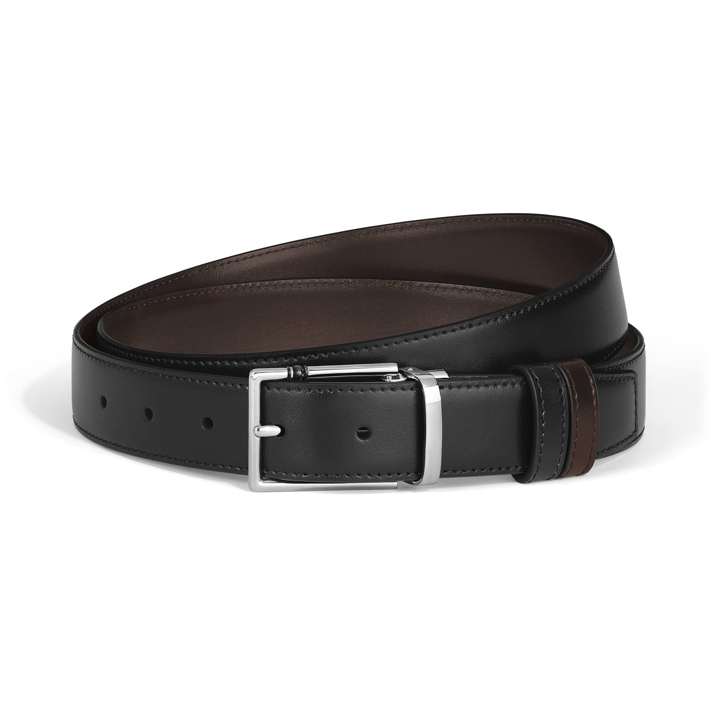 Montblanc - 30 Mm Reversible Belt In Leather With Rectangular Meisterstück Buckle - Mb222373 - Belts Men's Black