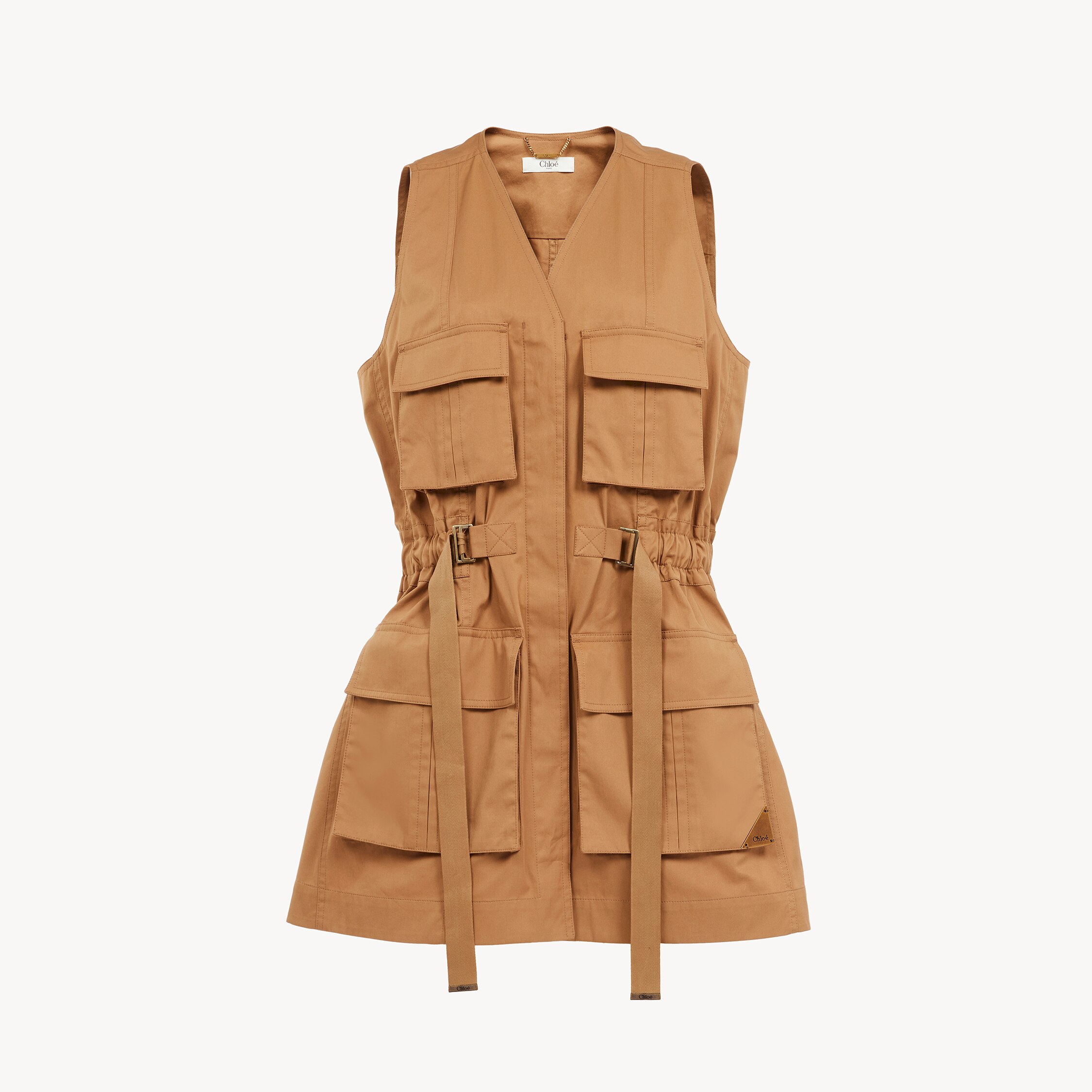 Chloé Utilitarian Vest In Light Cotton Gabardine In Brown
