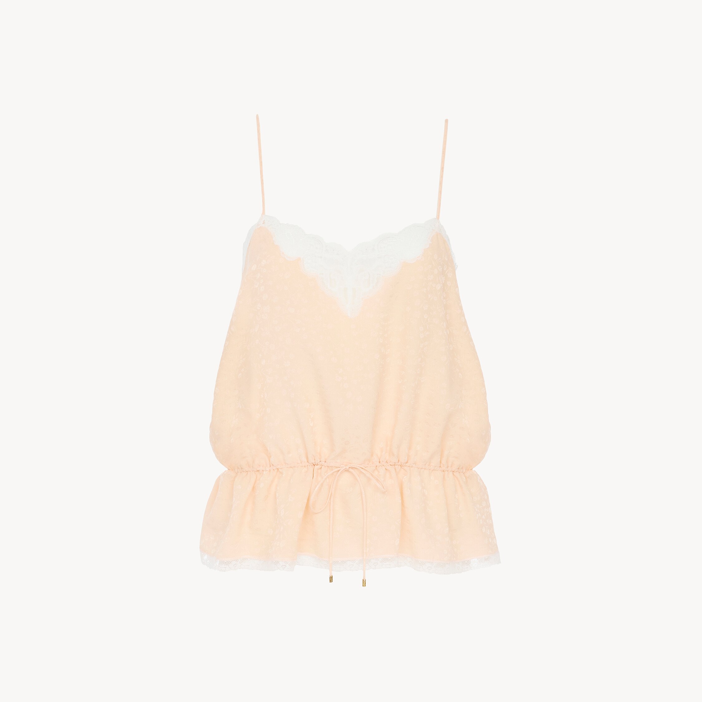 Chloé Drawstring Camisole Top In Silk Jacquard & Lace In Pink