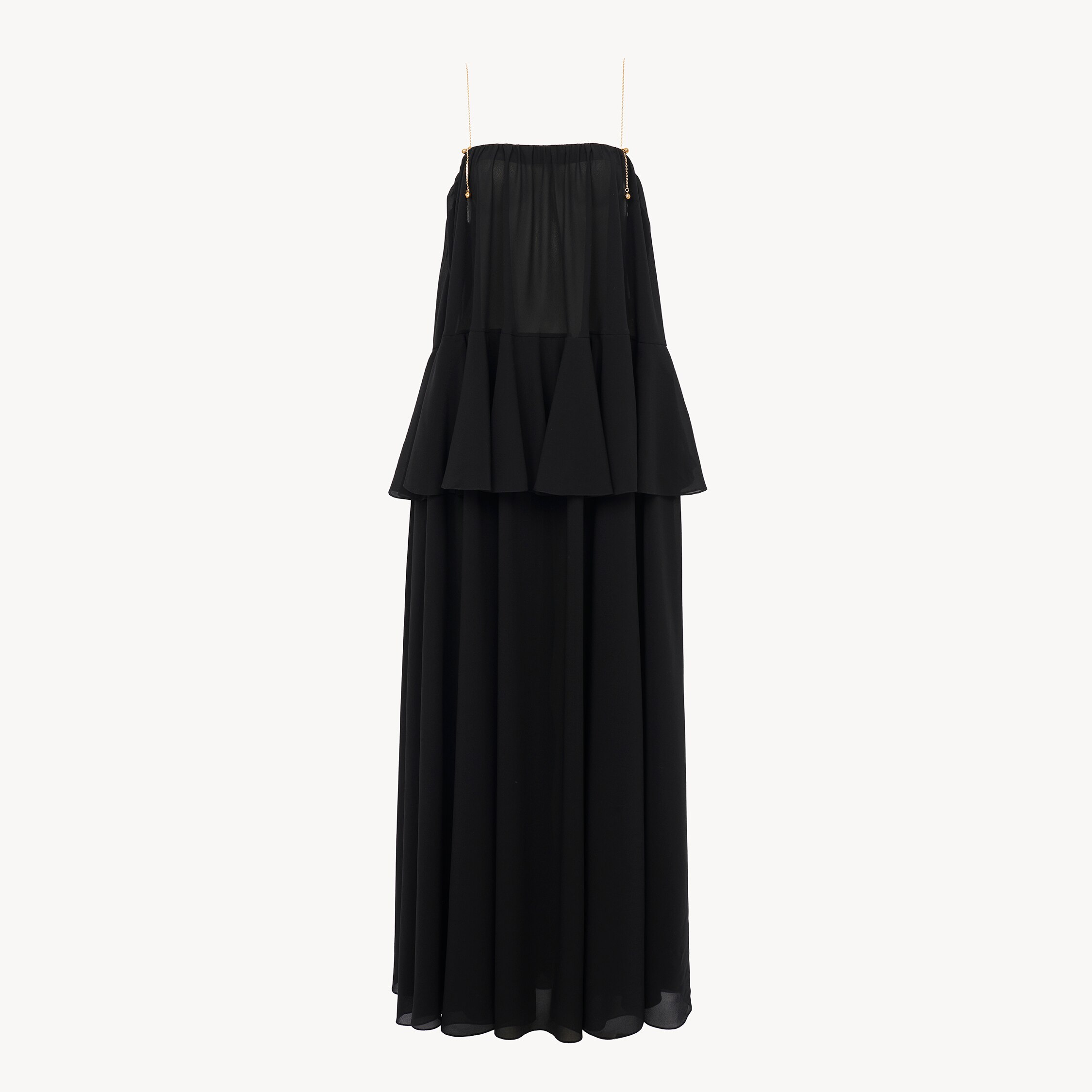 Chloé Organic Silk Georgette Peplum Maxi Dress In Black