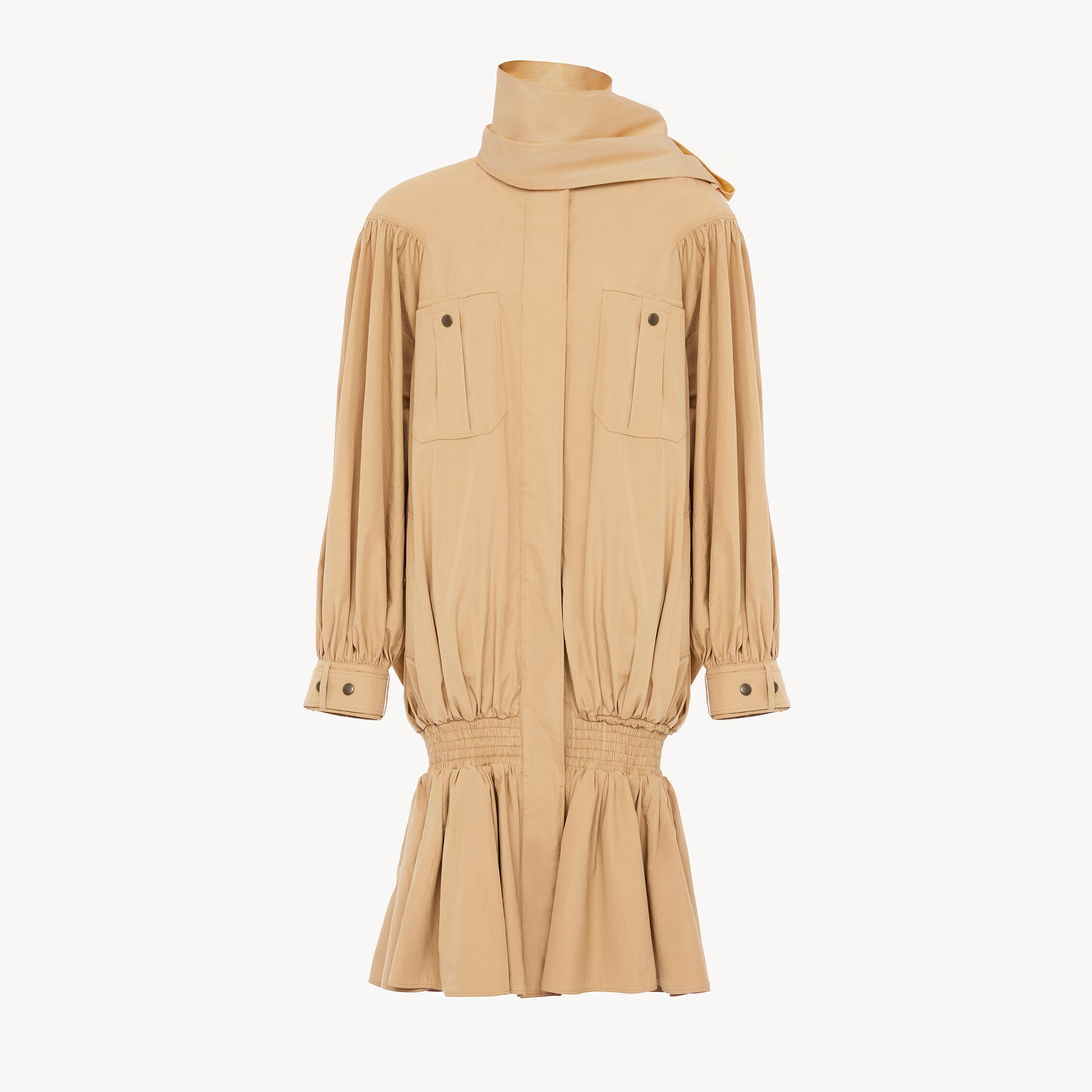 Chloé High-neck gathered trench coat in cotton poplin