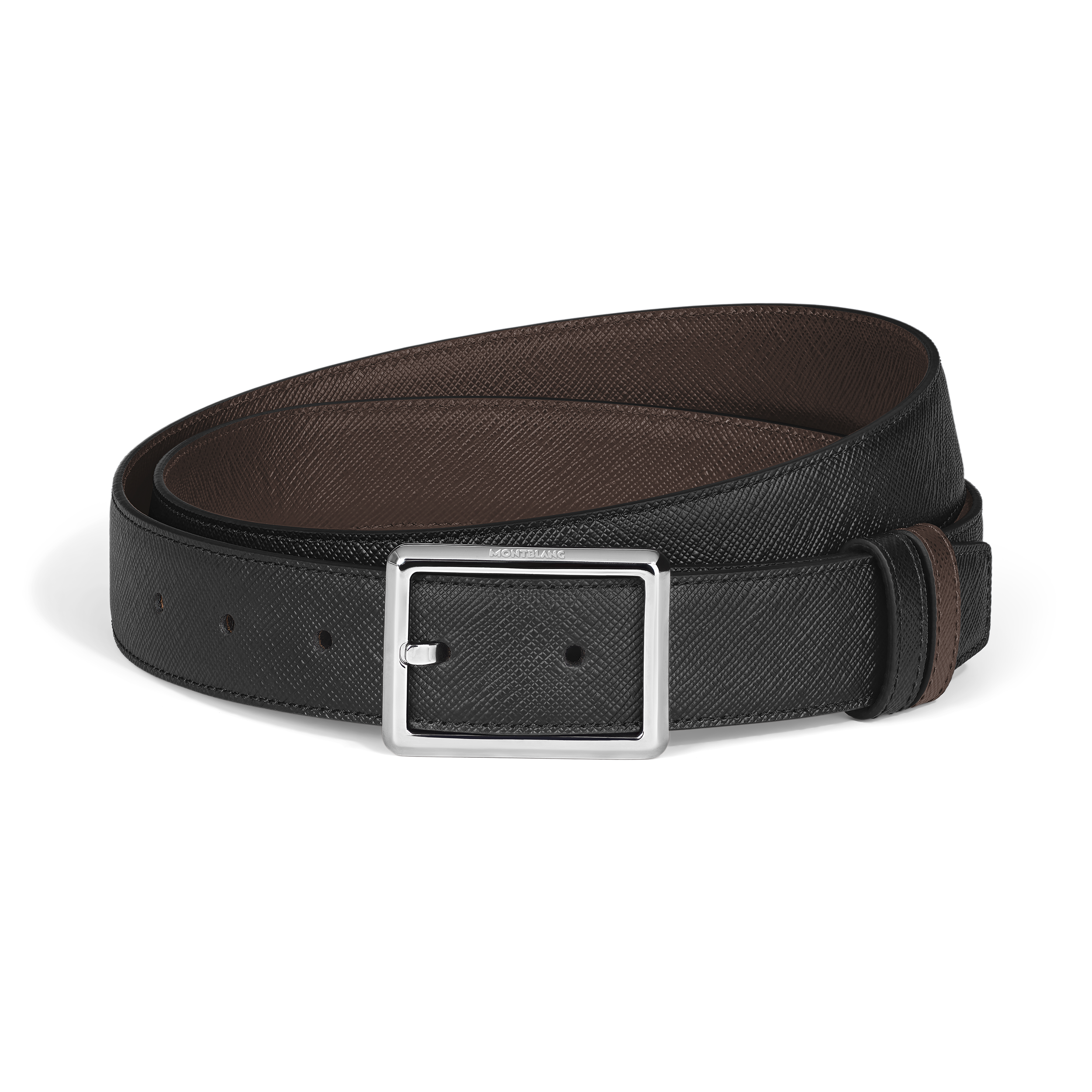 Montblanc - Rectangular 30 Mm Reversible Belt In Sartorial Leather - Mb222193 - Belts Men's Black