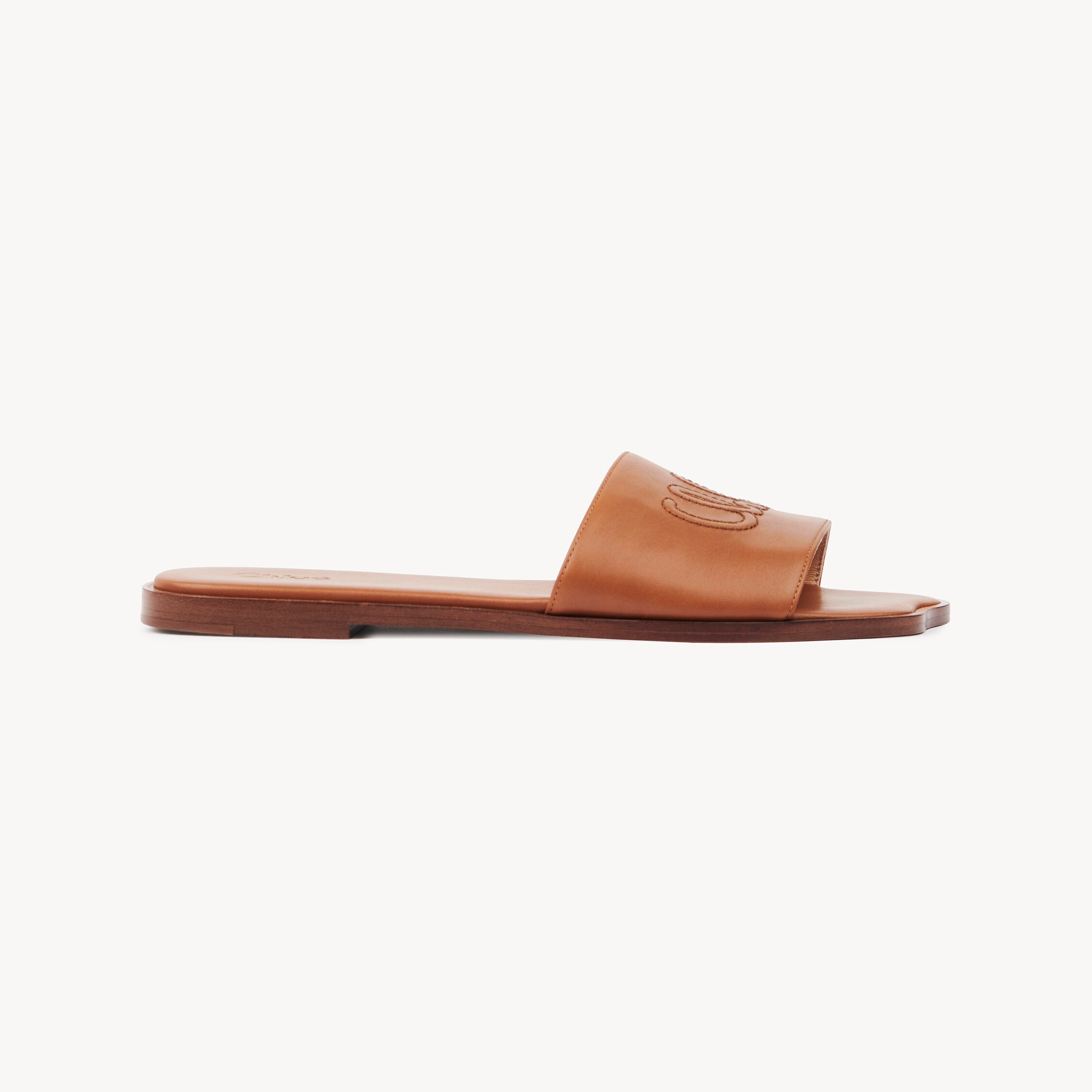 Chloé Soleil Leather Flat Slide Sandals In Brown