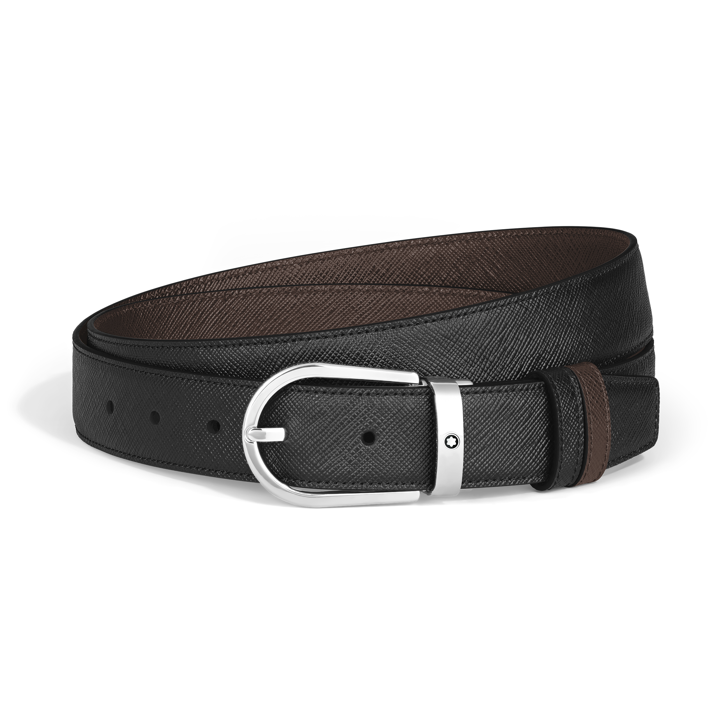Montblanc - Horseshoe 30 Mm Reversible Belt In Sartorial Leather - Mb222139 - Belts Men's Black