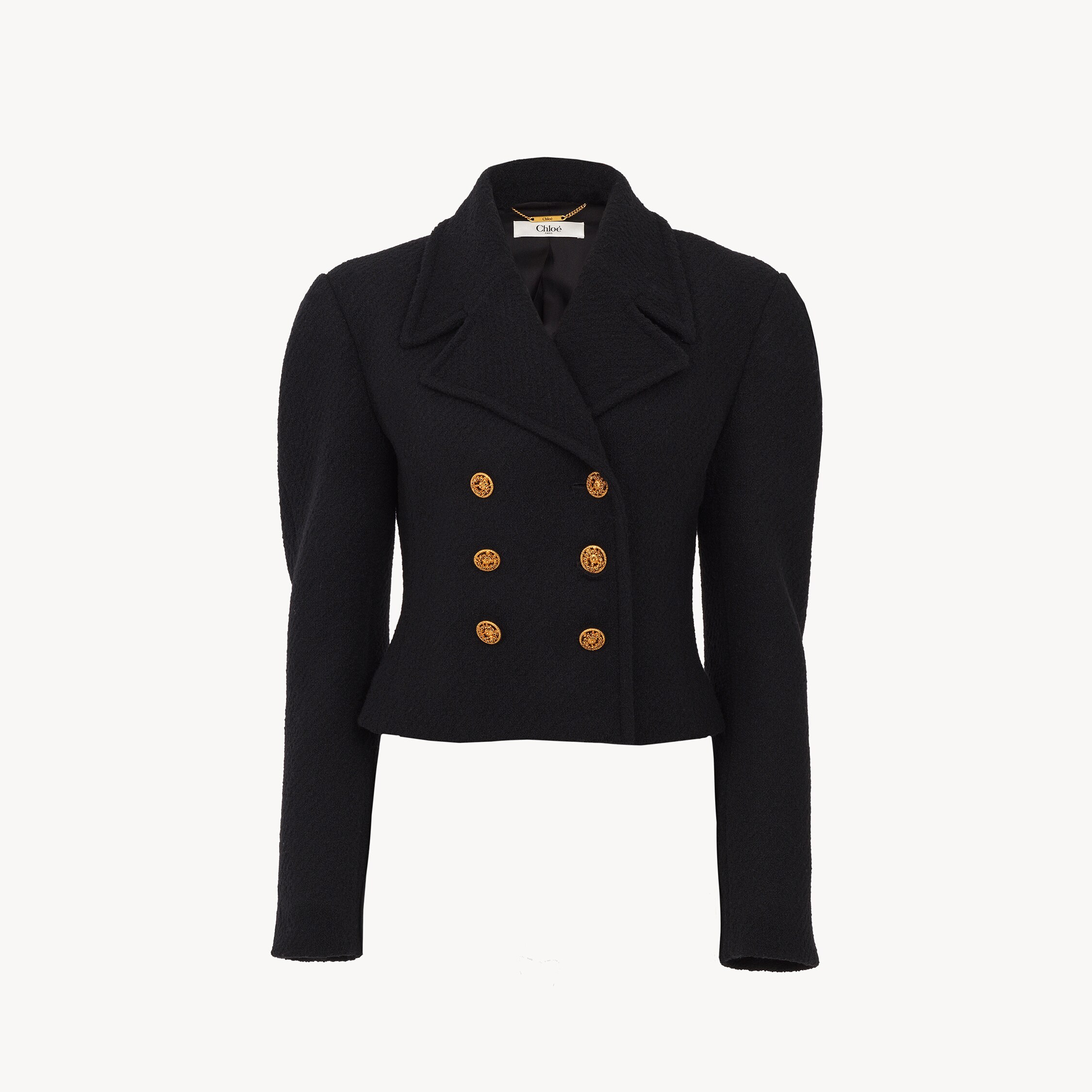 Chloé Double-breasted Cropped Jacket In Wool Bouclette In Black