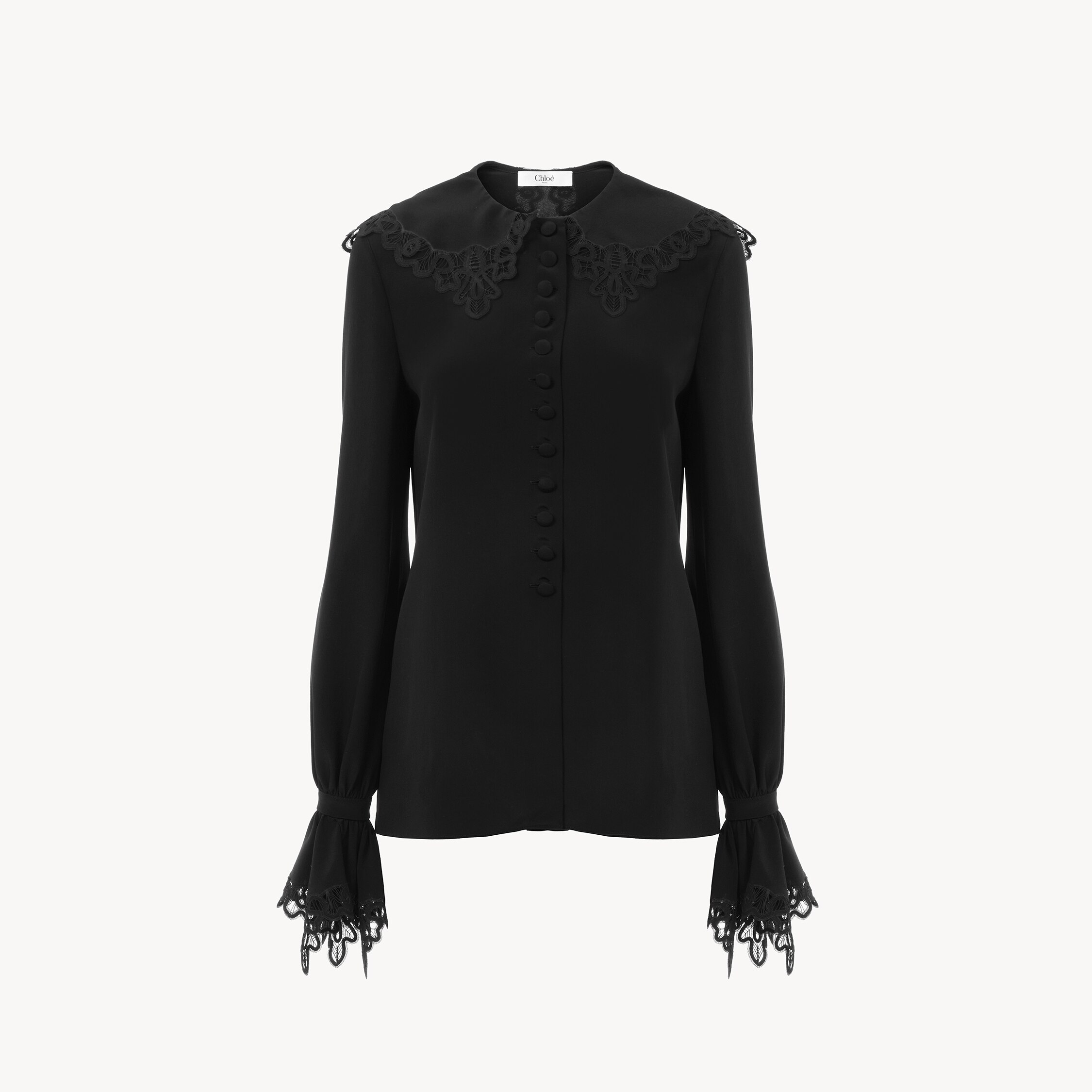Chloé Blouse Fluide En Crêpe De Chine Et Dentelle In Black