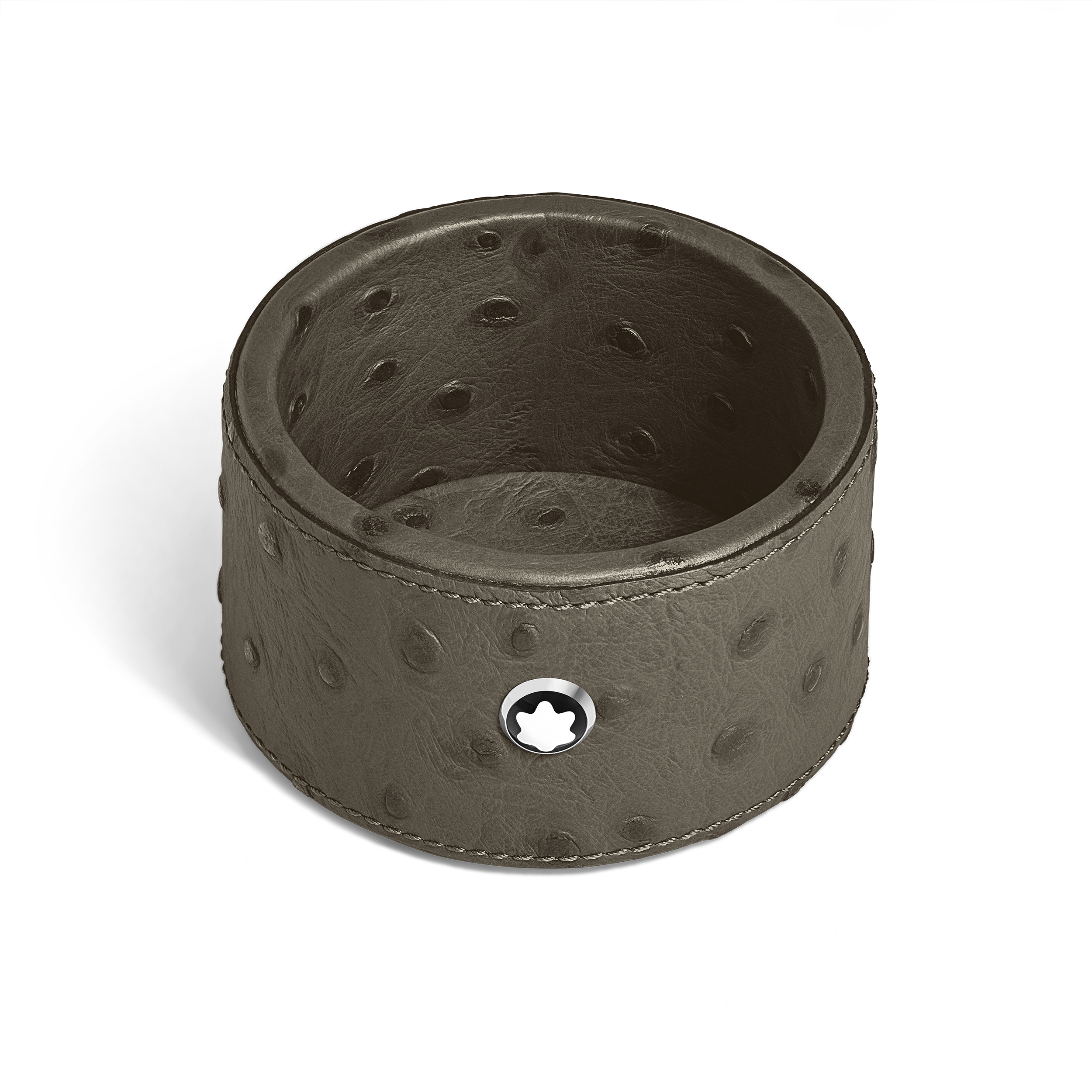 Montblanc - Small Round Desk Tray In Ostrich-Embossed Leather - Leather - Mb136548 - Trays   Khaki