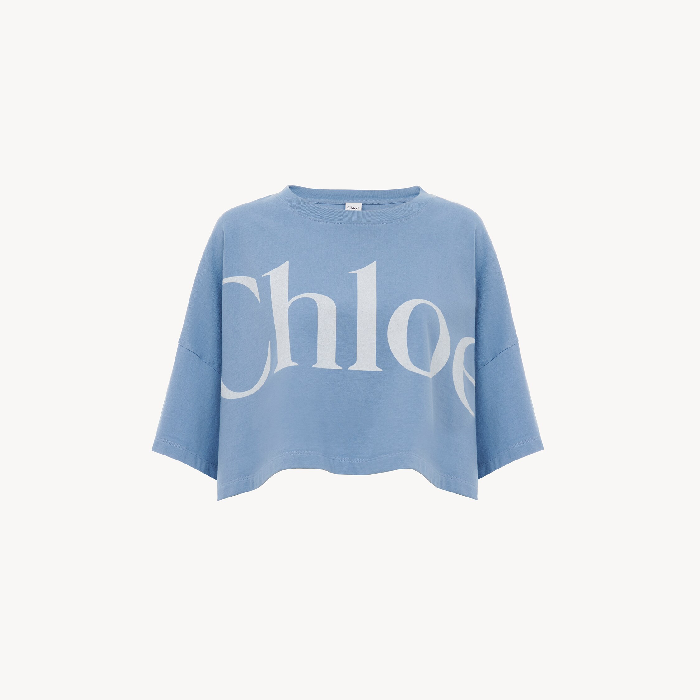 Chloé Cropped Boxy Logo T-shirt In Cotton Jersey In Blue