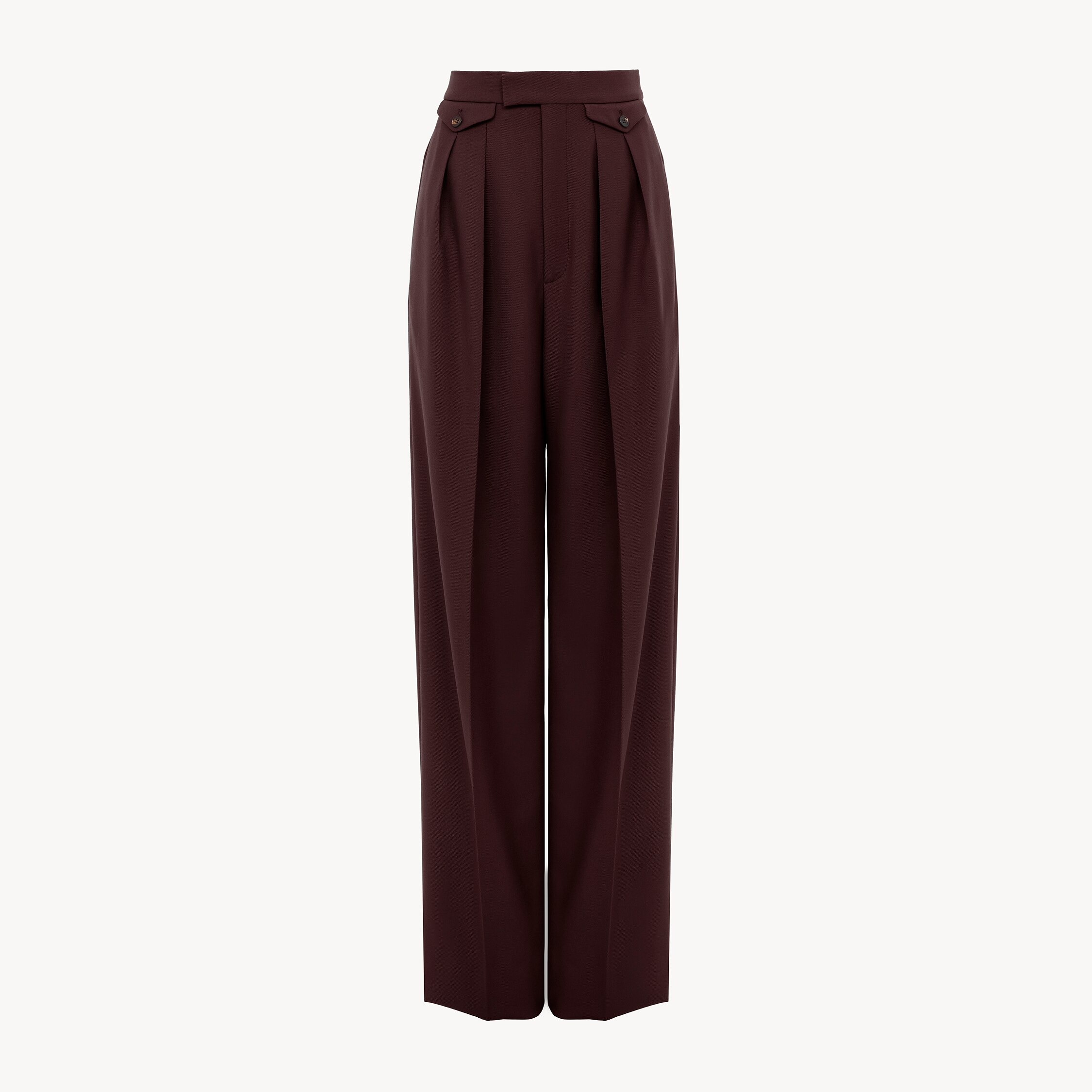 Chloé Pantalon Taille Haute Froncé En Gabardine De Laine In Brown