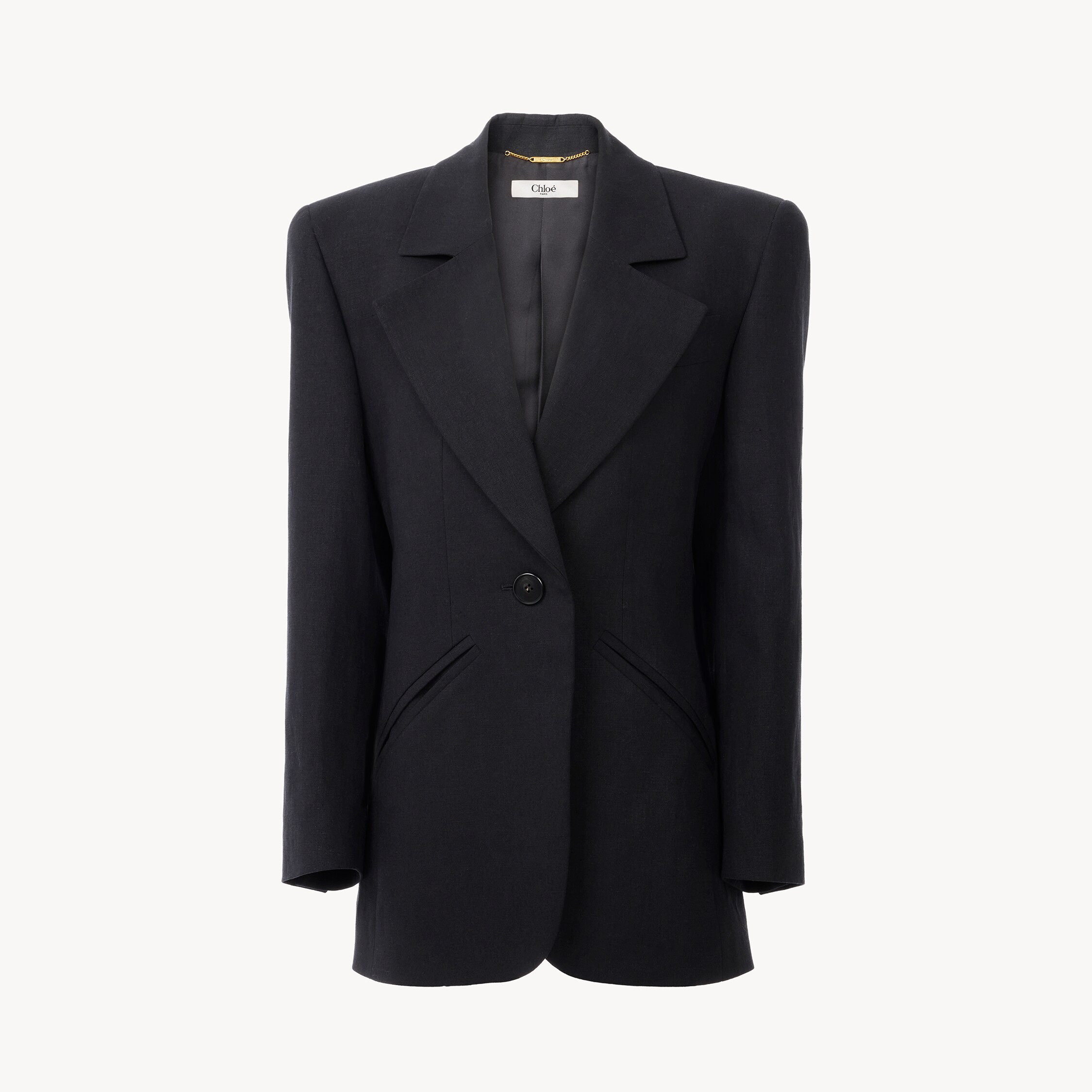 Chloé Oversized Tailored Jacket In Linen Crêpe In Black