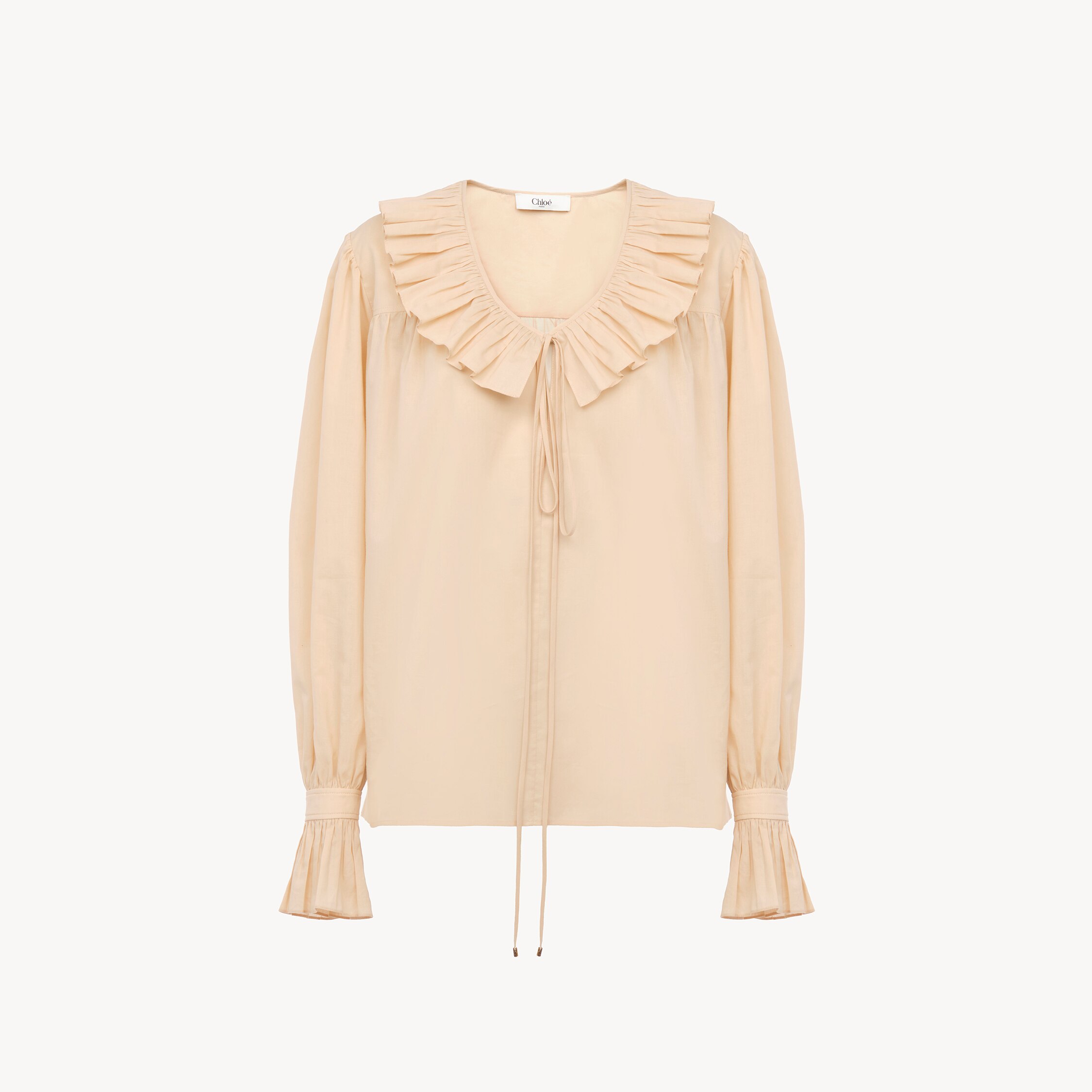 Chloé Gathered Ruffle Top In Cotton Voile In Neutral