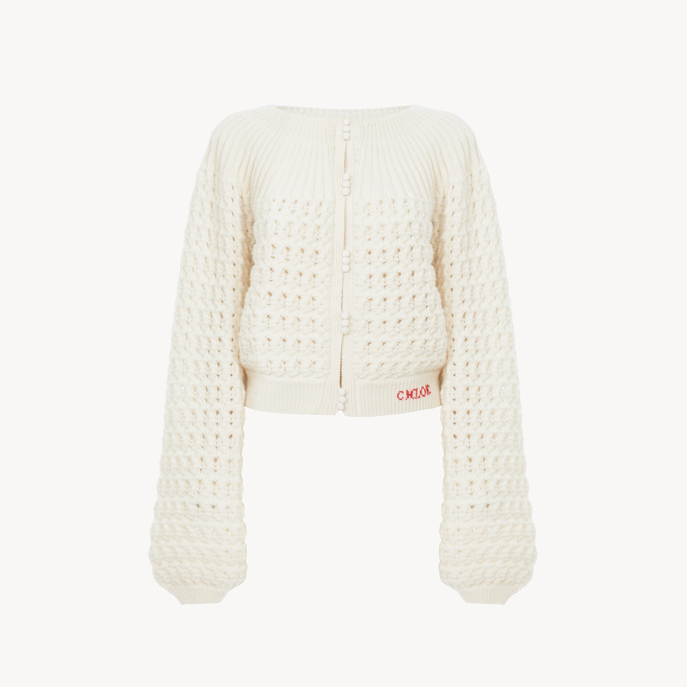 Chloé Cardigan Col Rond En Maille De Laine Et Cachemire In White