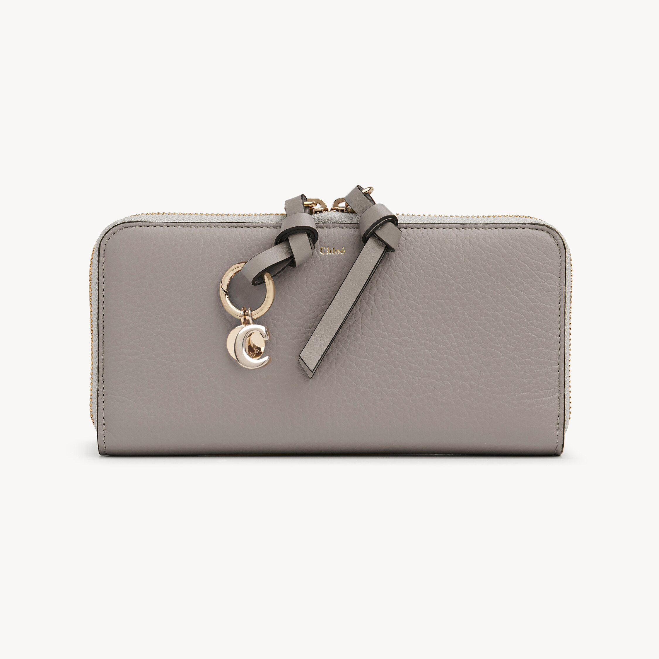 Chloé Alphabet Zipped Long Wallet In Grained Leather In Gray