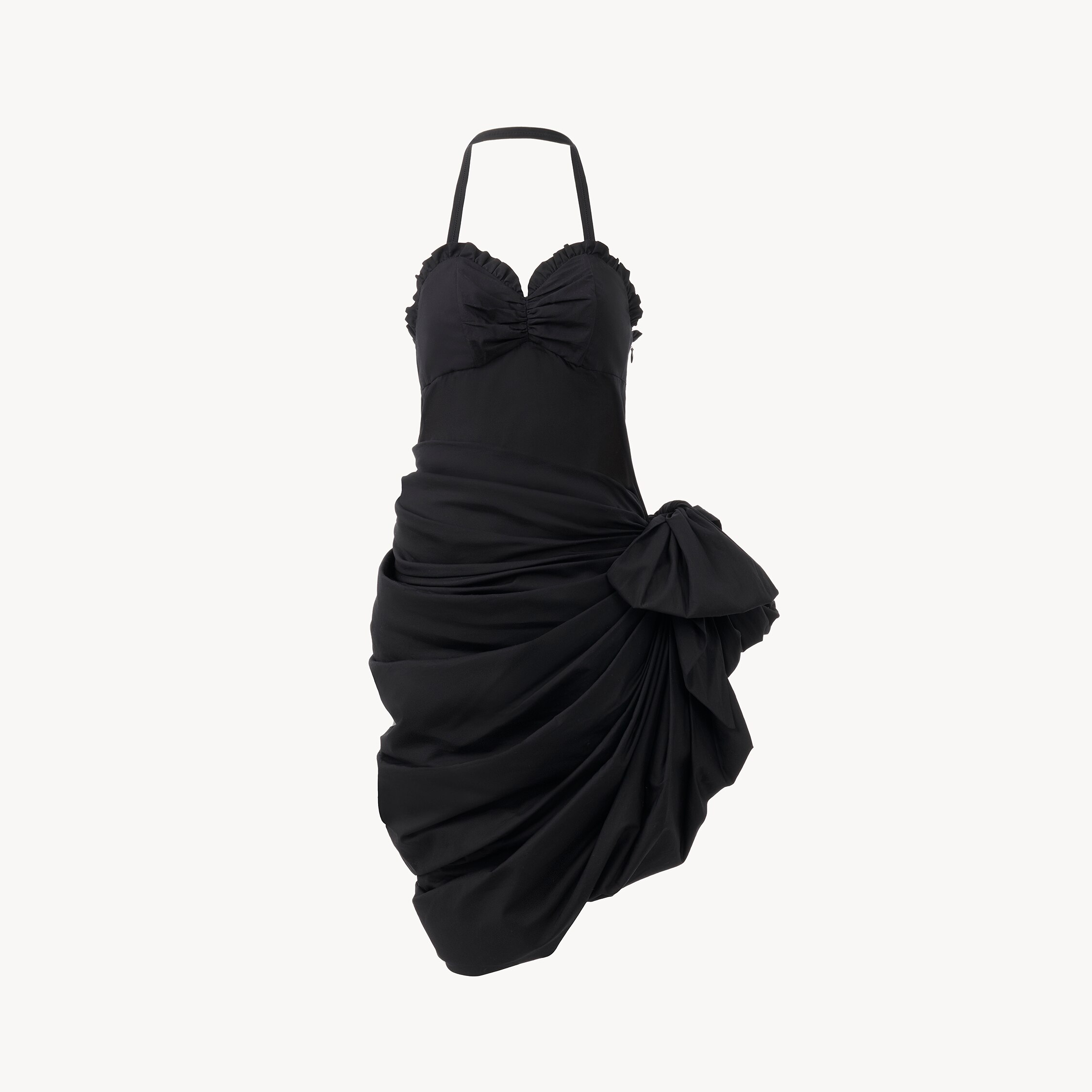 Chloé Wrapped Halterneck Dress In Cotton Poplin In Black