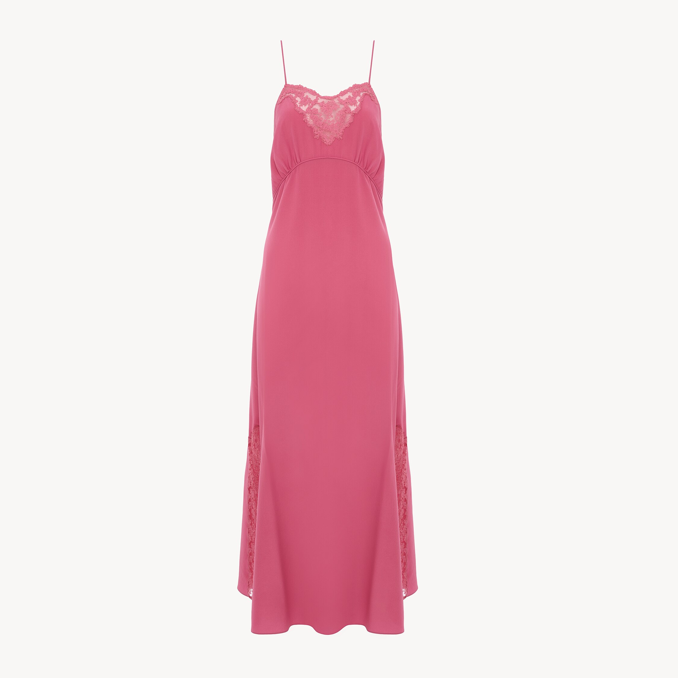 Chloé Long lingerie dress in crêpe de chine & lace