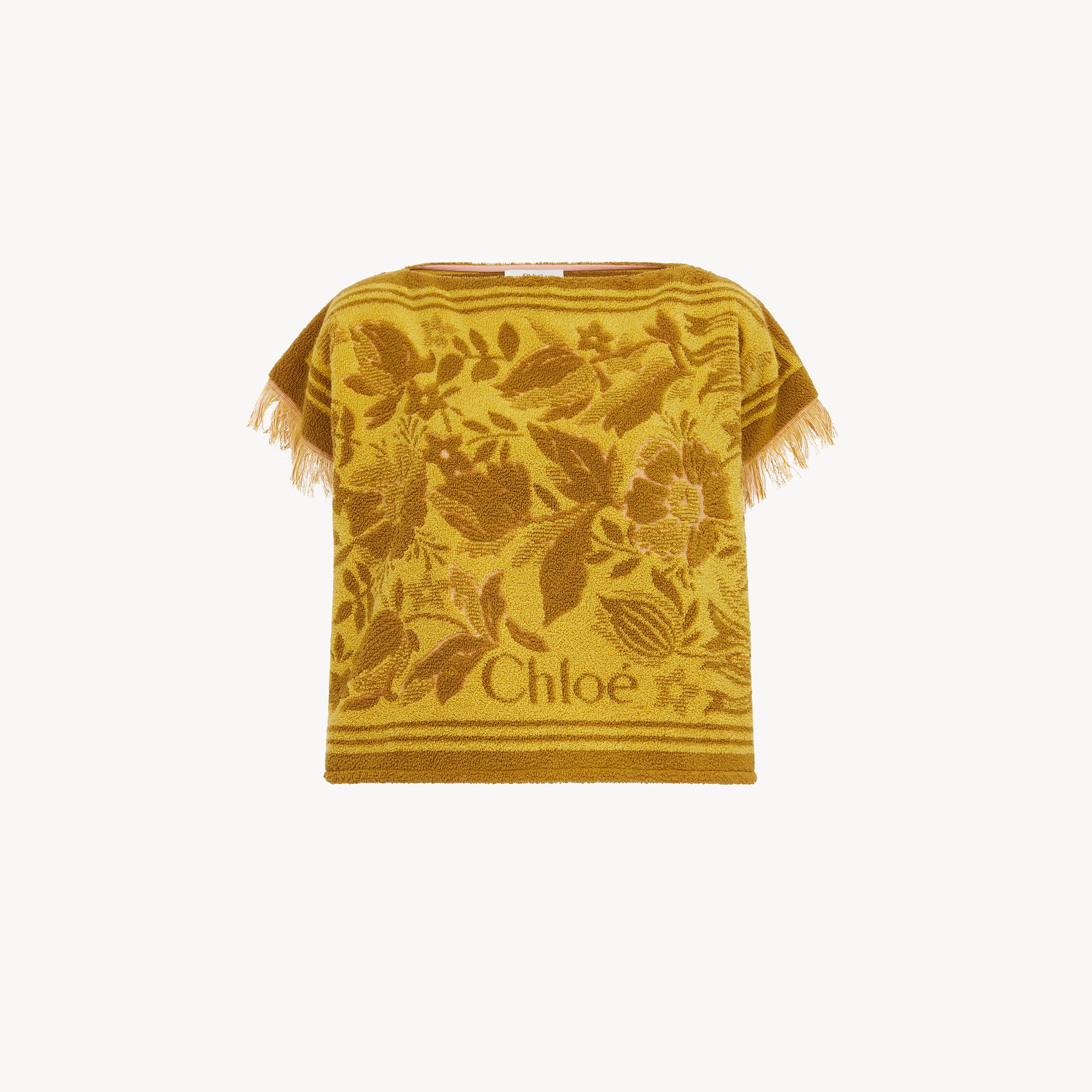 Chloé Boat-neck Logo Top In Cotton Jacquard In Yellow
