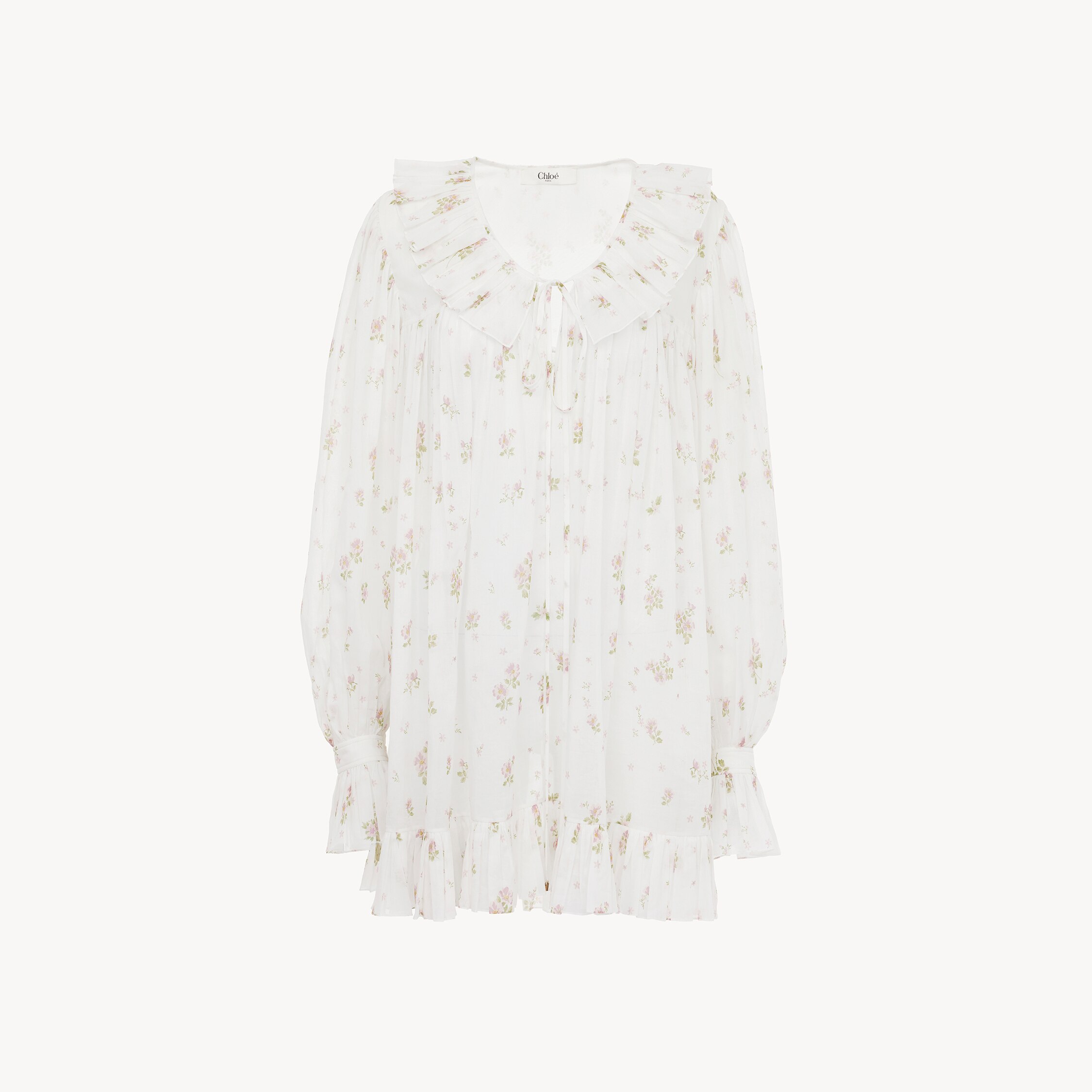 Chloé Floral-print Cotton Voile Ruffle Mini Dress In White
