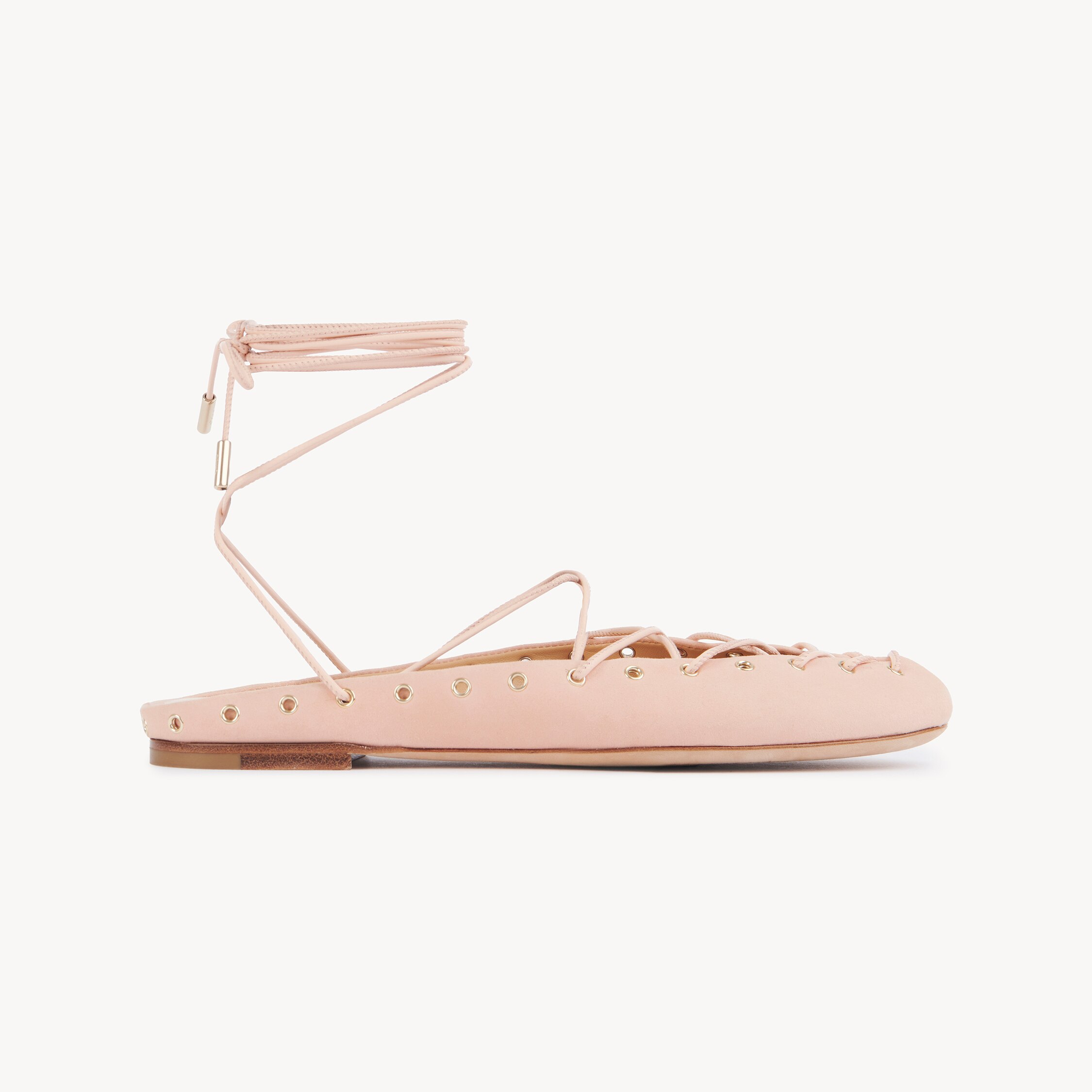Chloé Chloe Women Light Pink Suede Chloe Ghillies Ballerinas