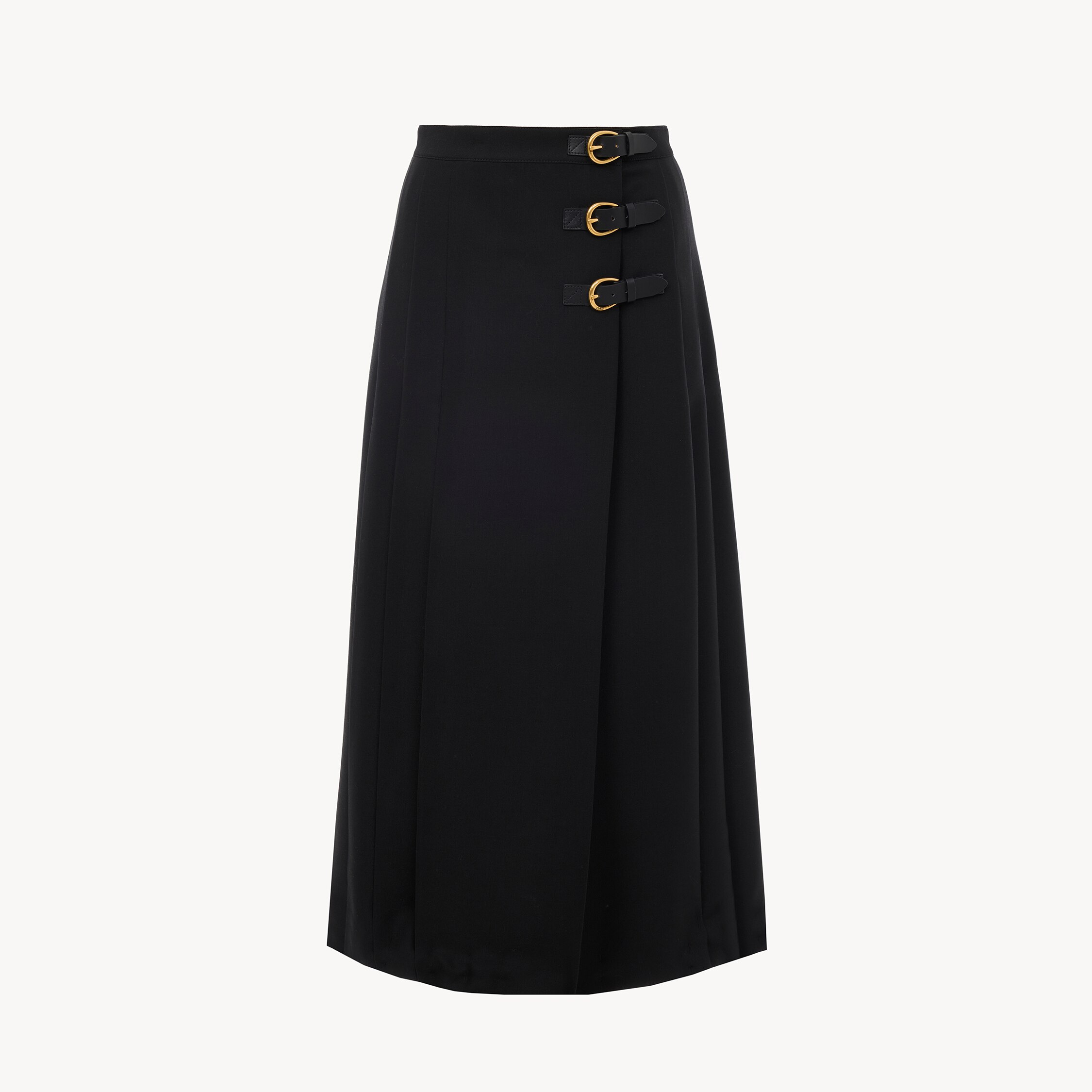 Chloé Pleated Midi Skirt In Wool Grain De Poudre In Black