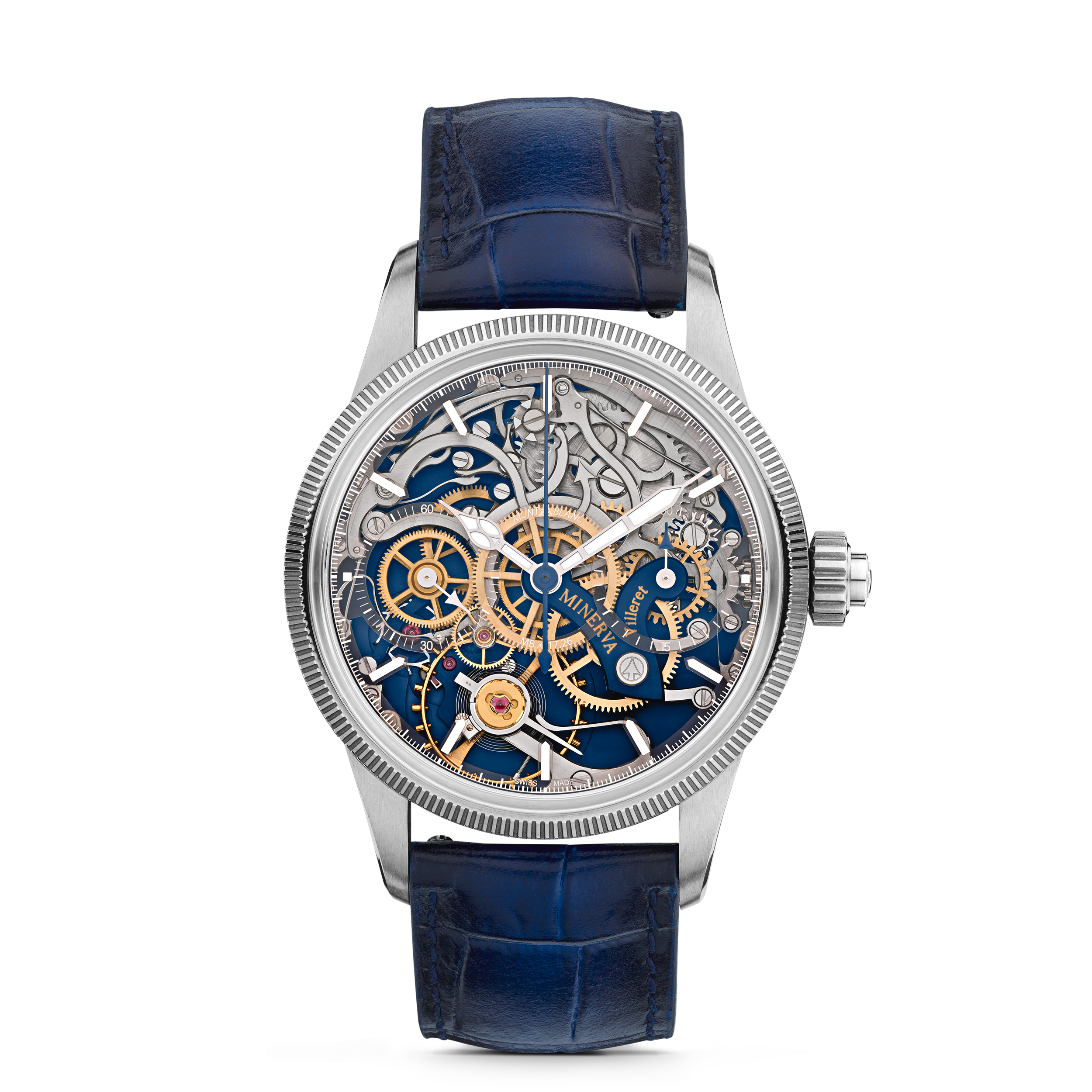 Montblanc - 1858 The Unveiled Minerva Chronograph Limited Edition - 100 Pieces - Steel  Grey Gold - Mb133296 - Watch Men's Blue