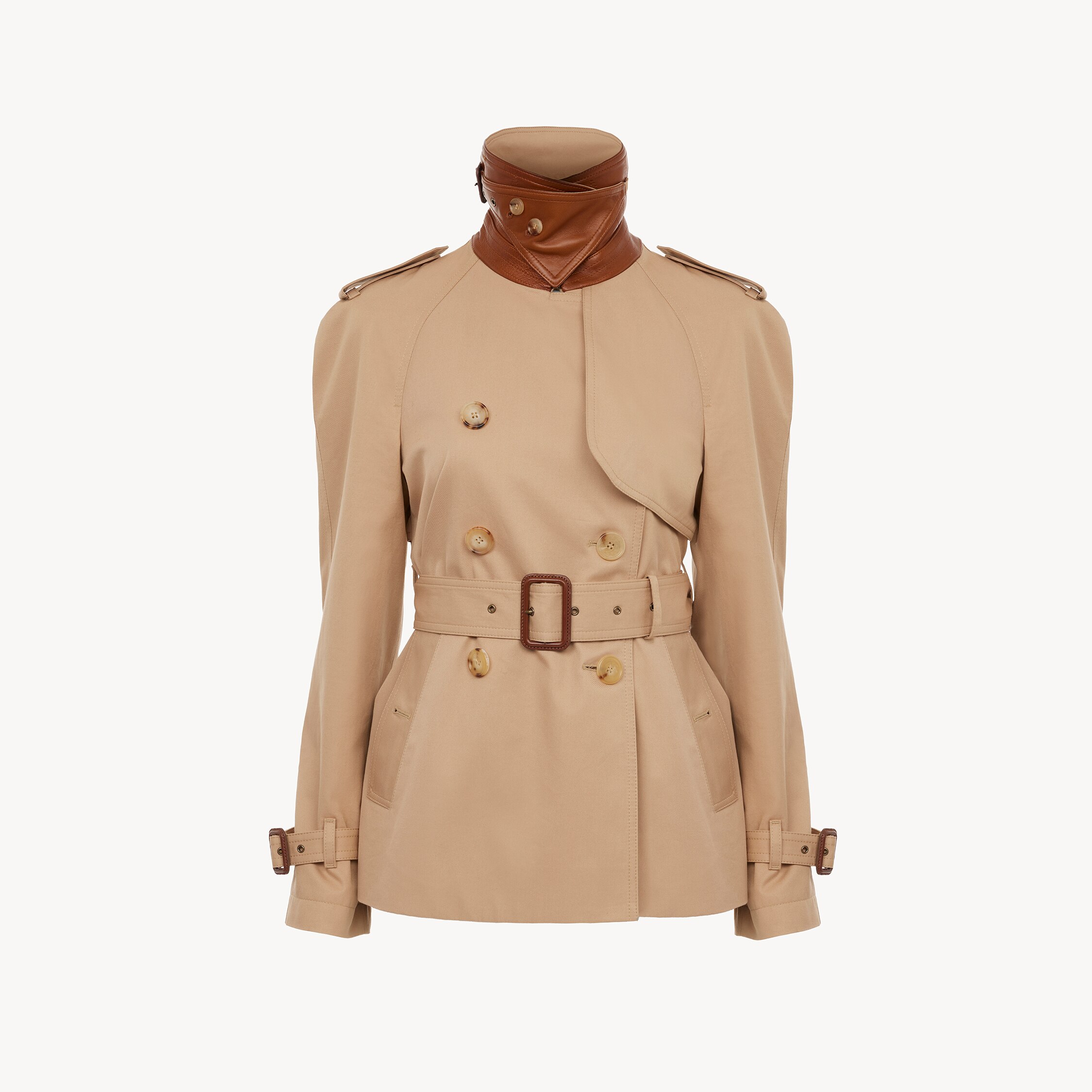 Chloé Short Trench Coat In Cotton Gabardine In Brown