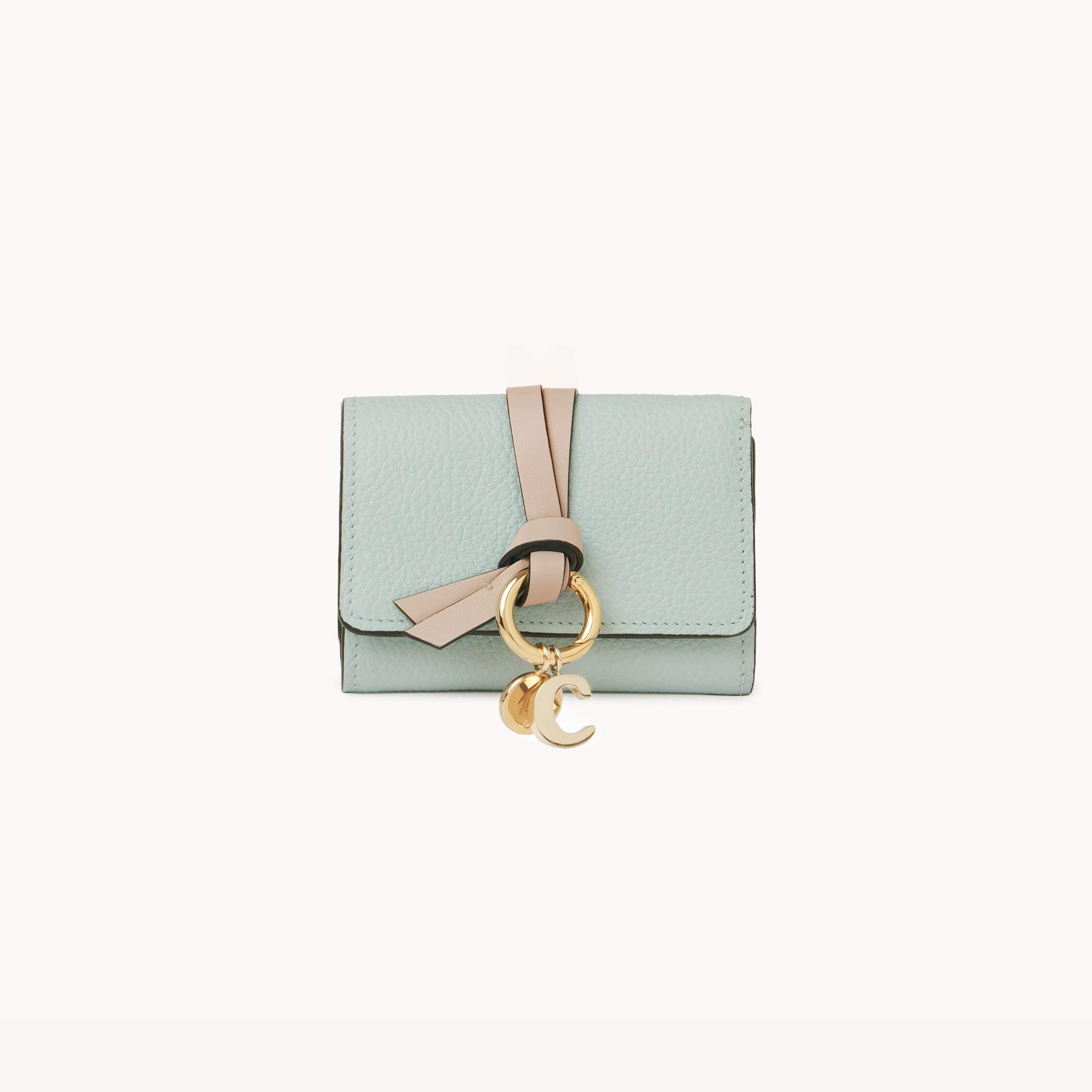 Chloé Mini Alphabet Tri-fold In Grained Leather In Green