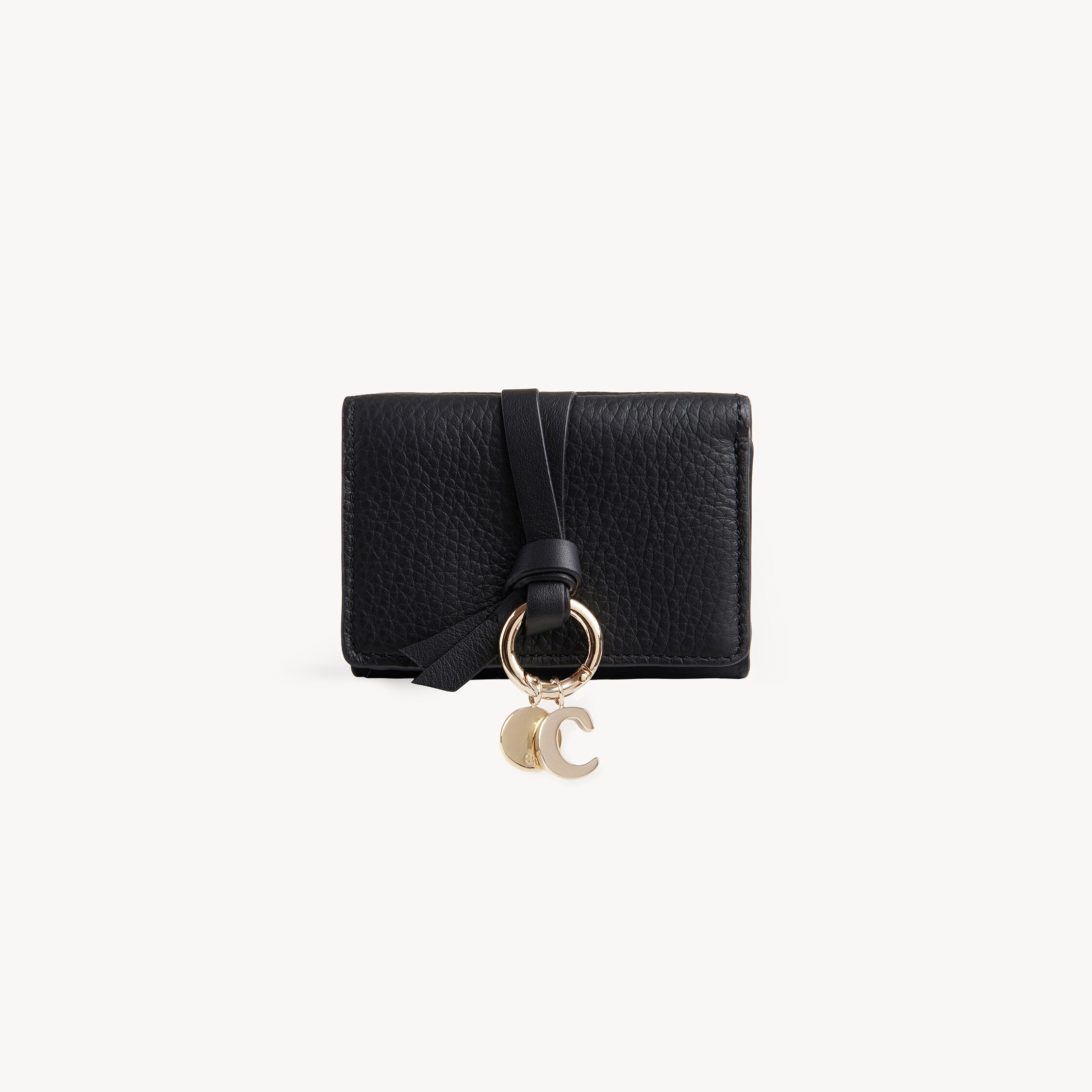 Chloé Mini Alphabet Tri-fold In Grained Leather In Black