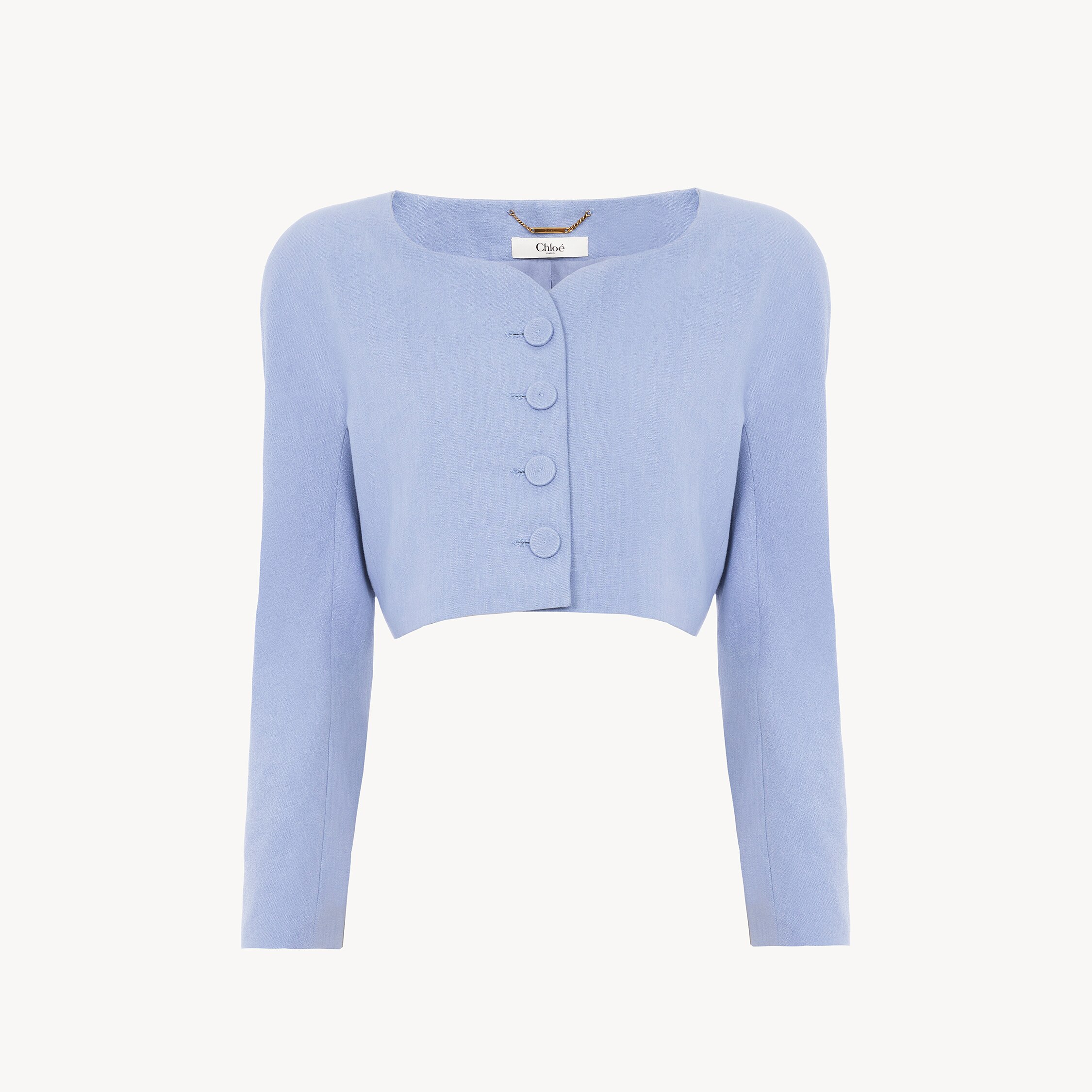 Chloé Cropped Collarless Jacket In Linen Crêpe In Blue