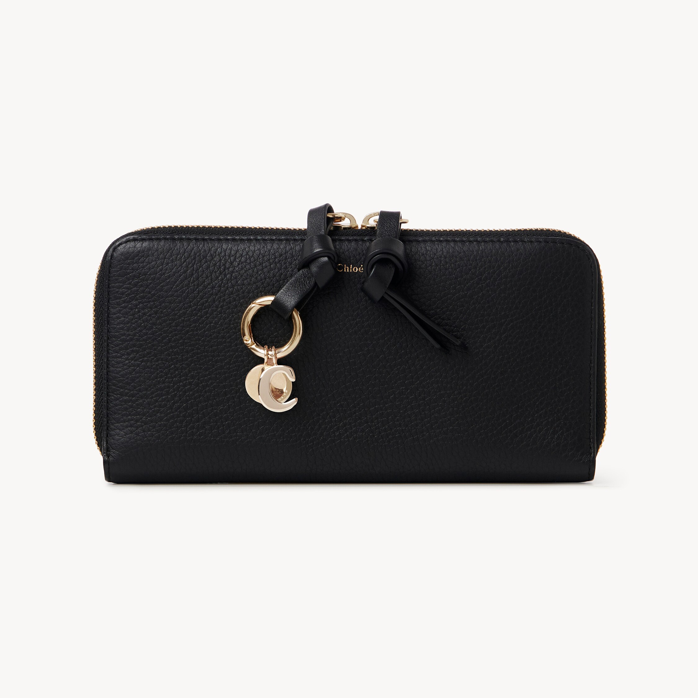 Chloé Alphabet Zipped Long Wallet In Grained Leather In Black
