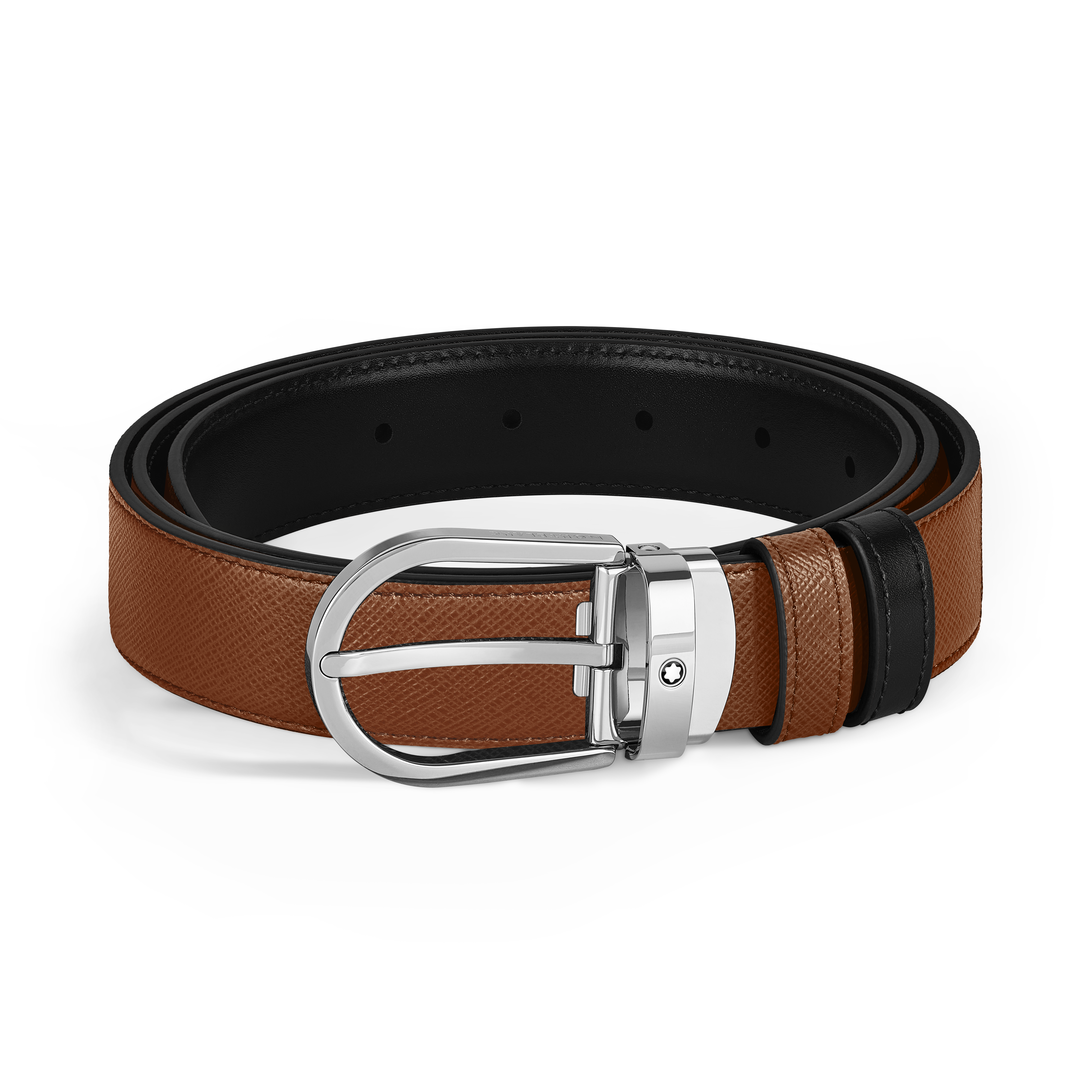 Montblanc - Horseshoe 30 Mm Reversible Belt In Sartorial Leather - Mb220964 - Belts Men's Black