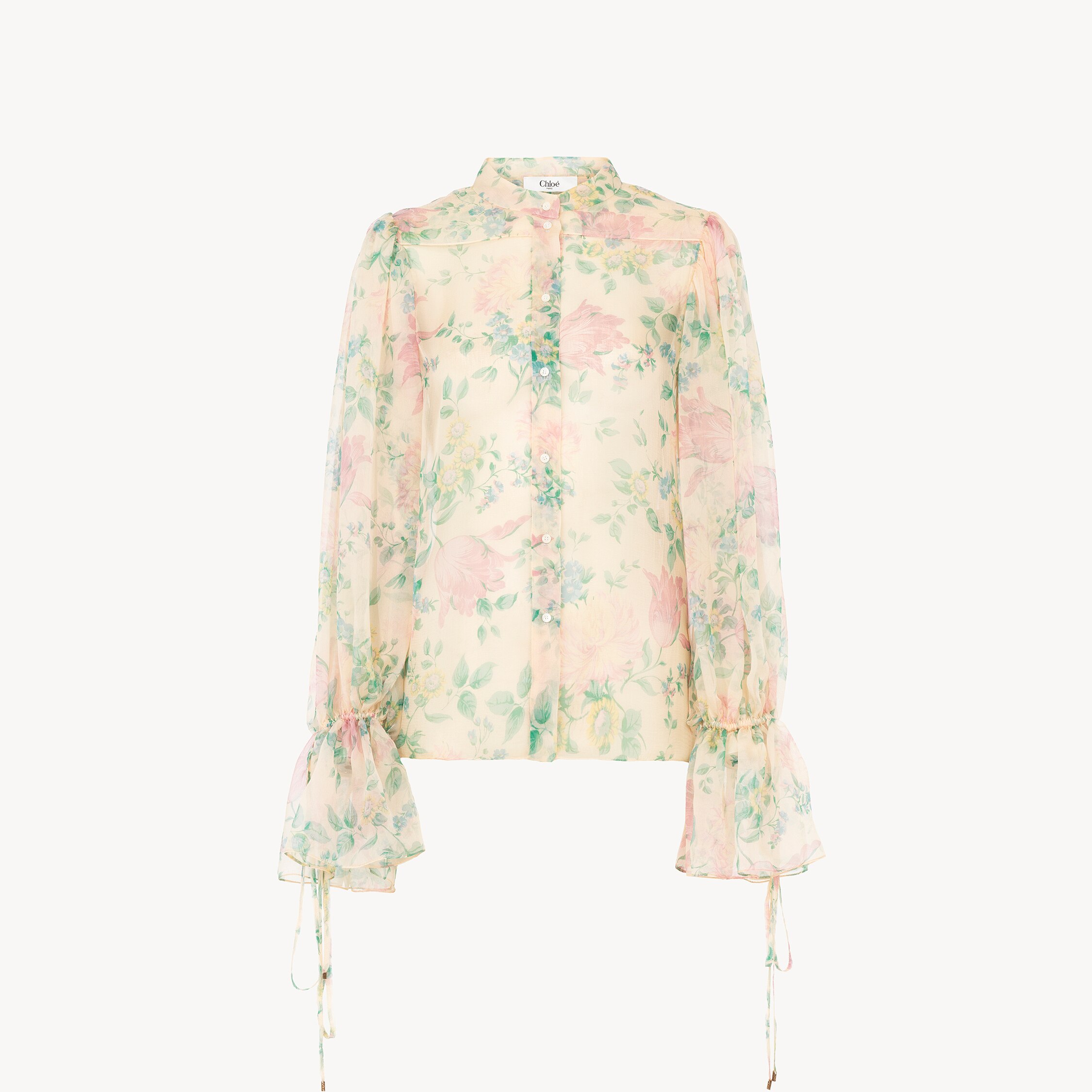 Chloé Puff-sleeve Blouse In Silk Mousseline In Multi