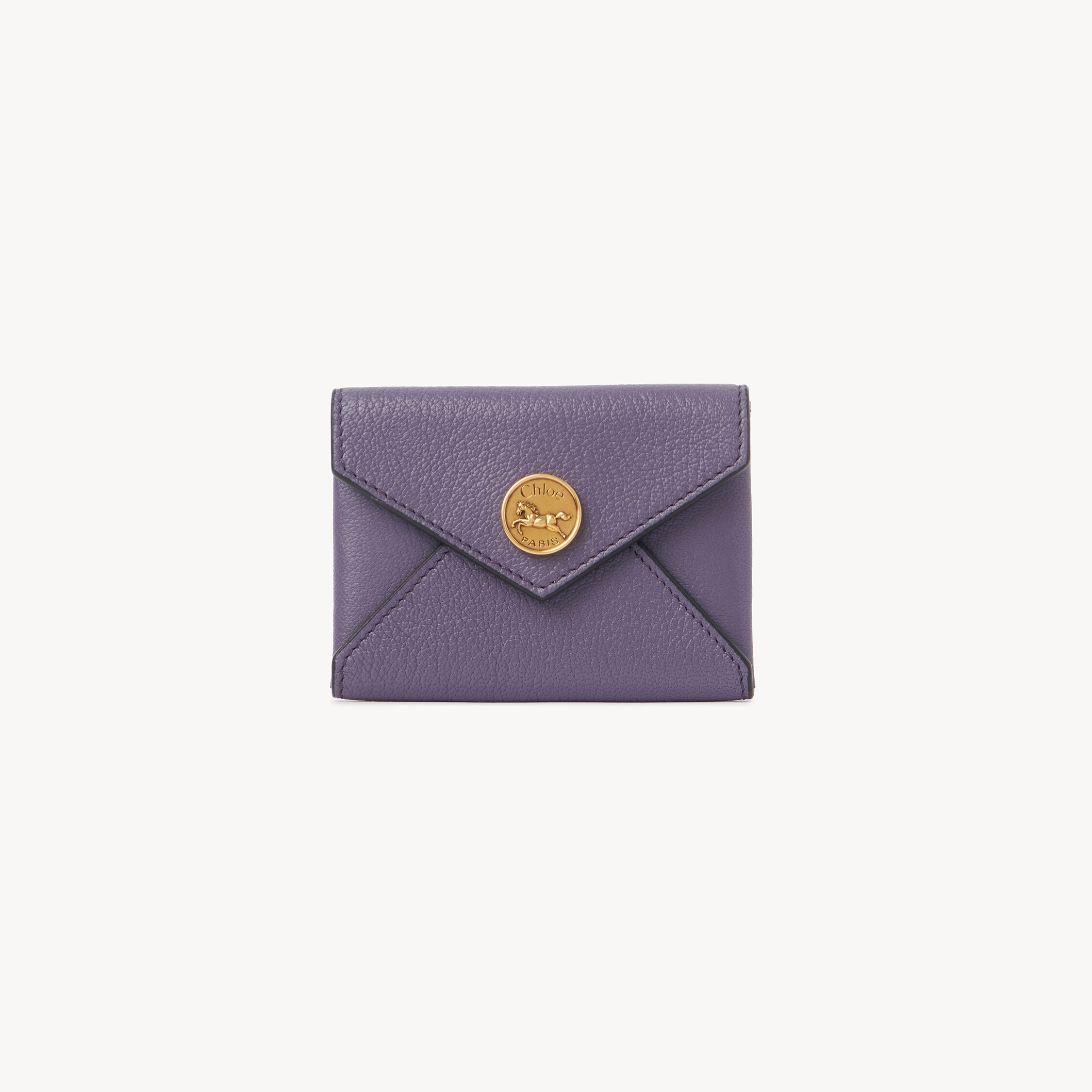 Chloé Envelope Card Holder In Grained Leather In Purple
