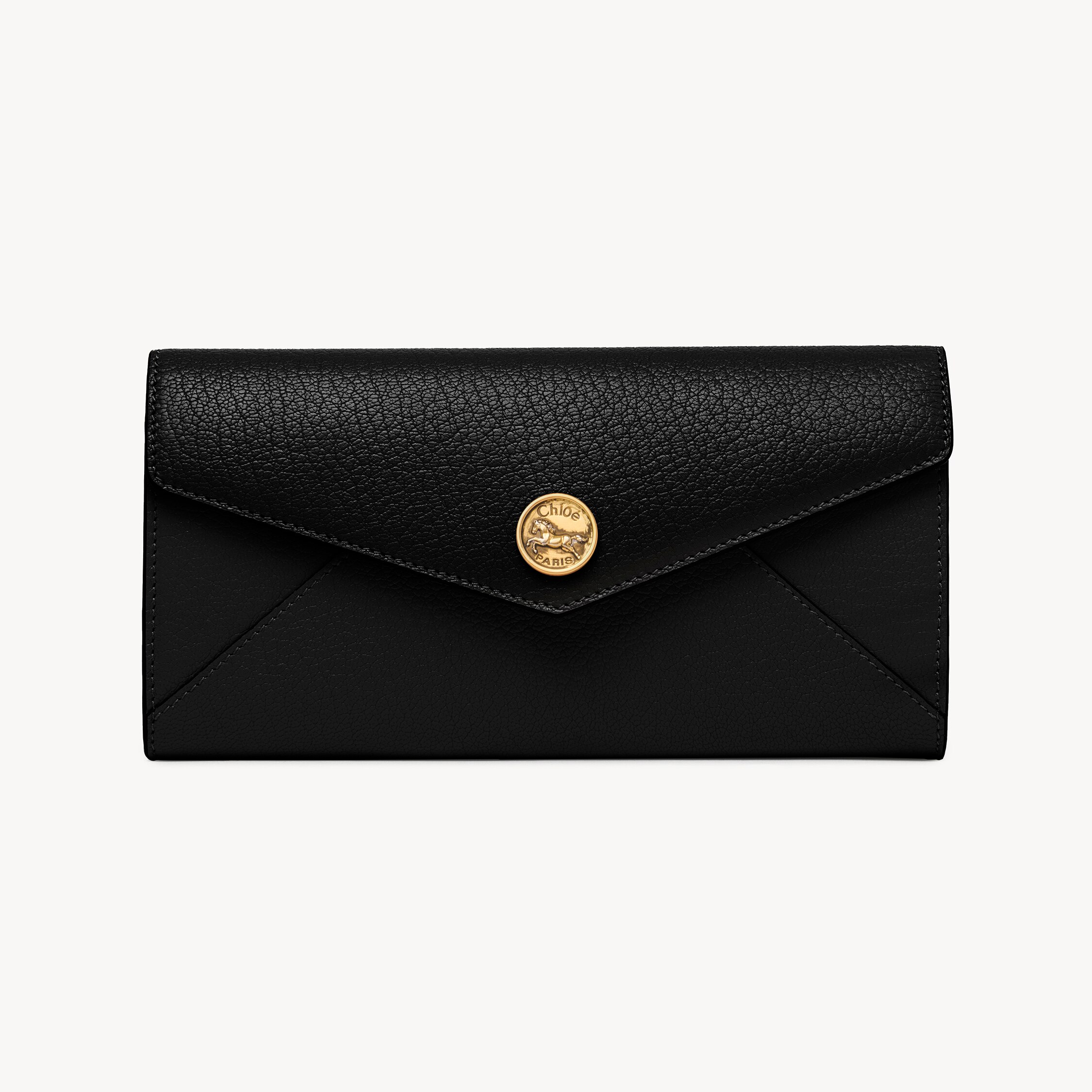 Chloé Envelope Long Wallet With Flap In Grained Leather In Black