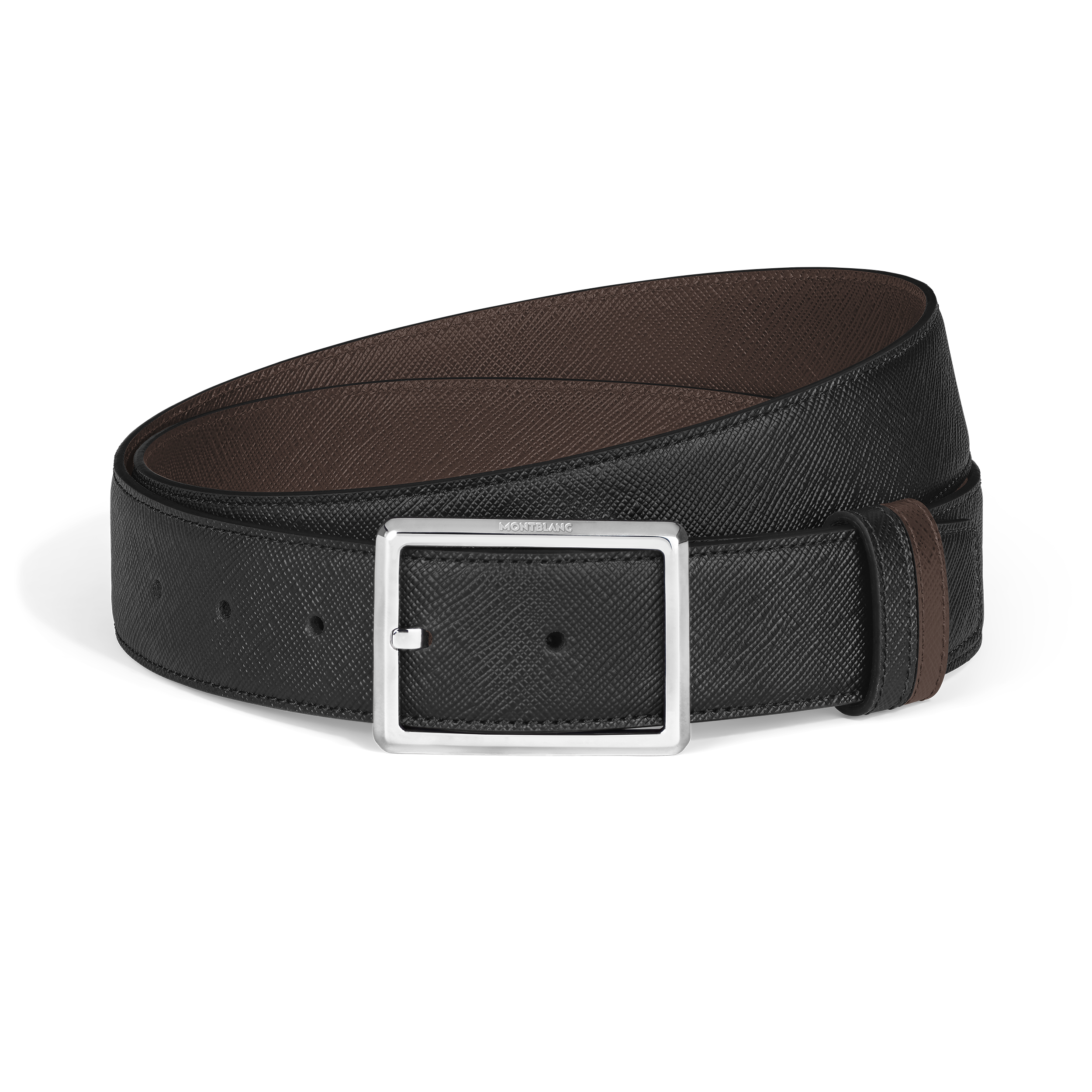 Montblanc - Rectangular 35 Mm Reversible Belt In Sartorial Leather - Mb222195 - Belts Men's Black