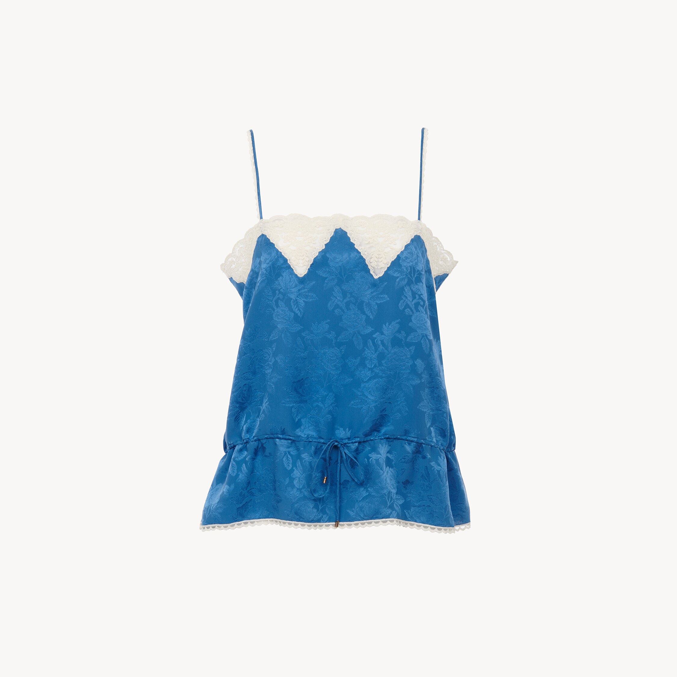 Chloé Lace-trimmed Silk-jacquard Camisole In Blue