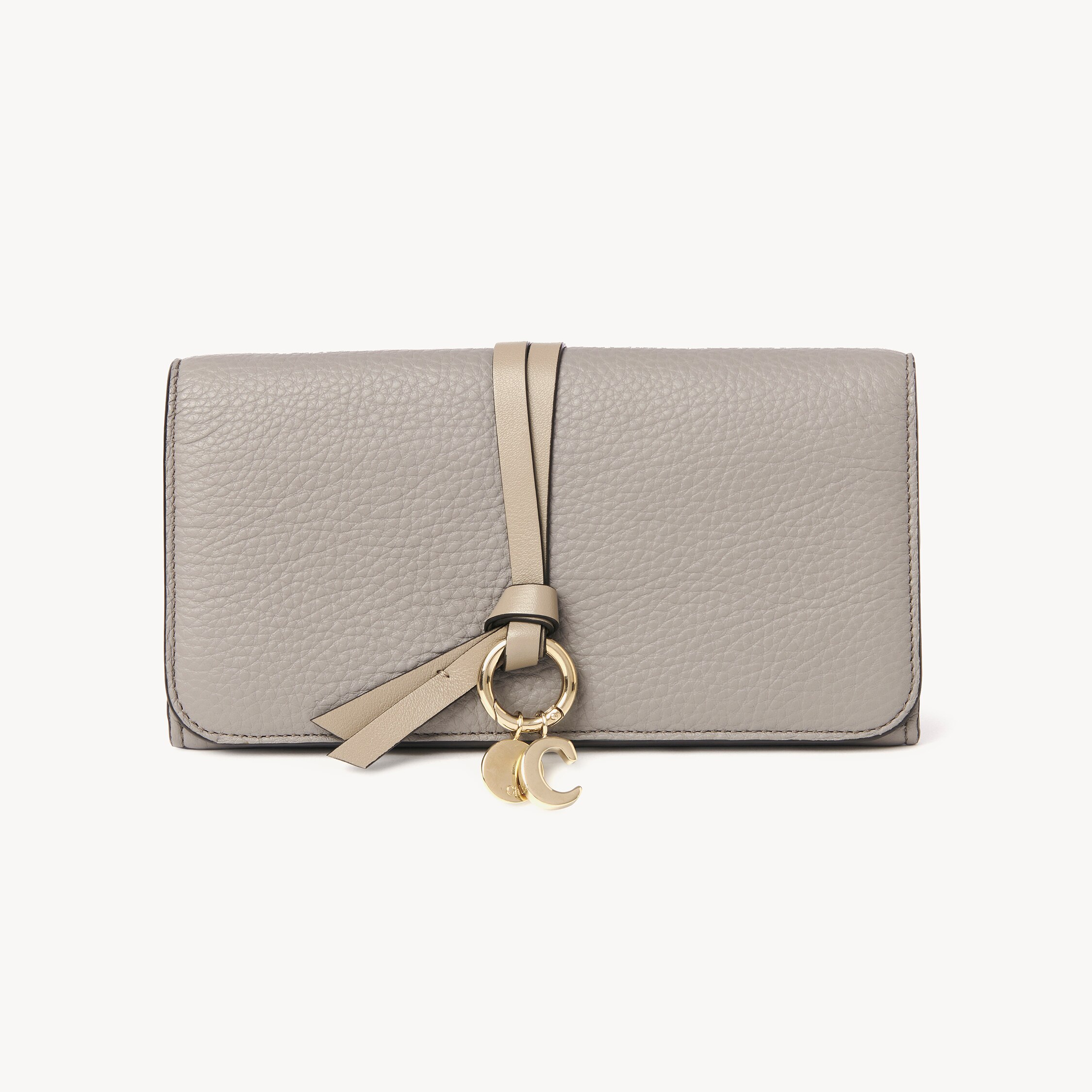 Chloé Alphabet Wallet With Flap In Grained Leather In Gray