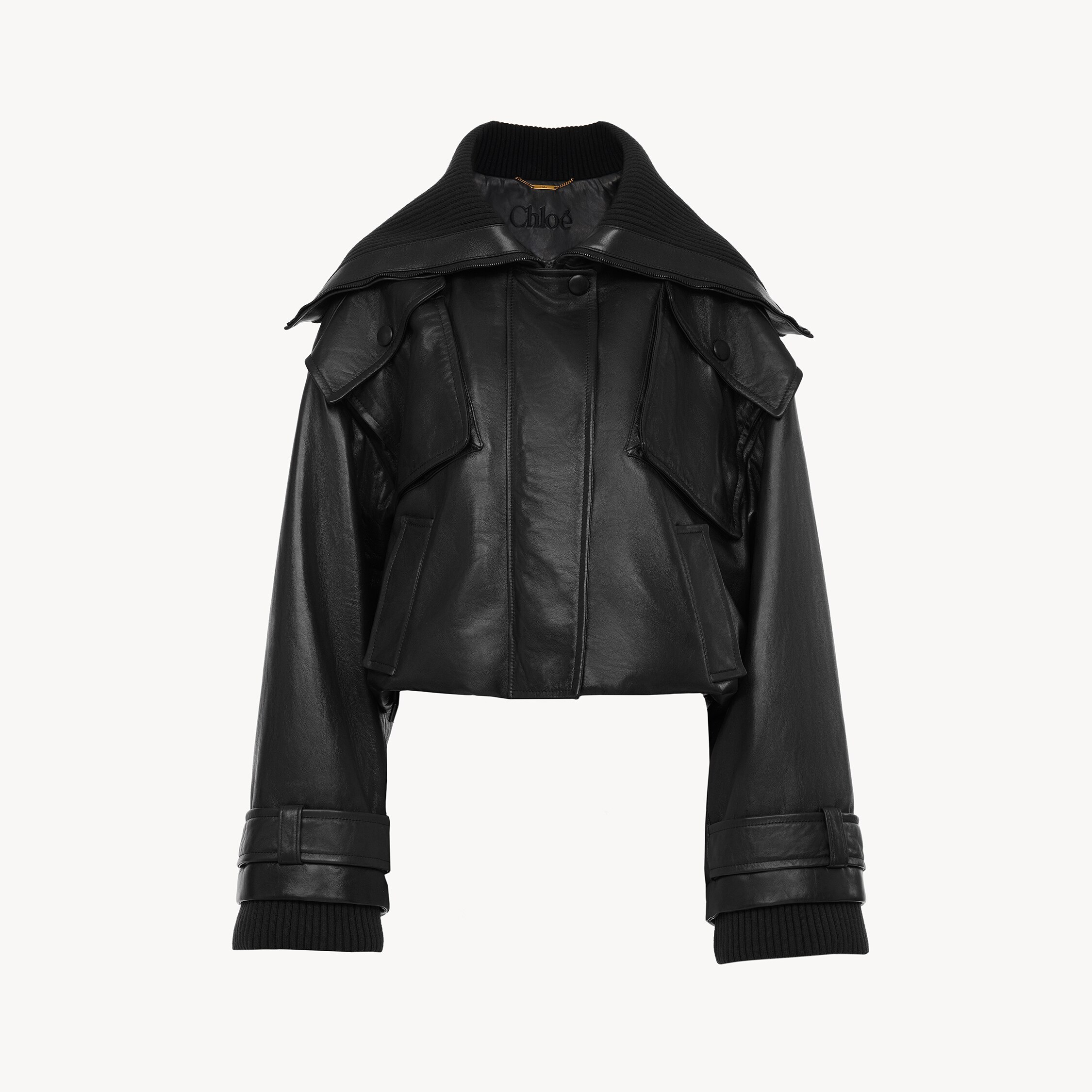 Chloé Short Bomber Jacket In Soft Leather In Black