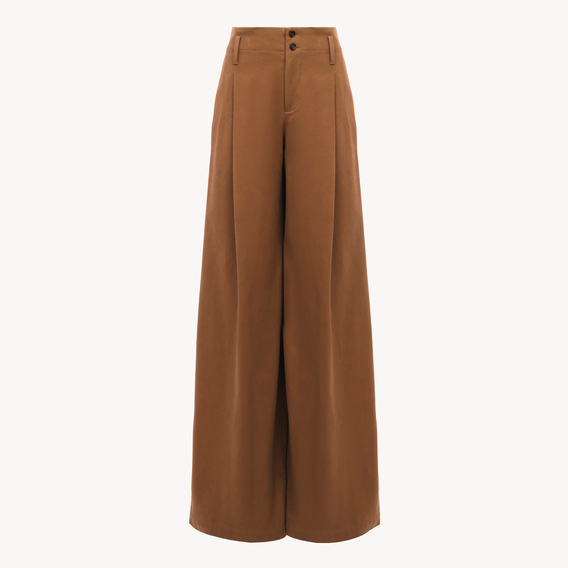 Chloé Pantalon Taille Haute Large En Toile De Coton In Brown