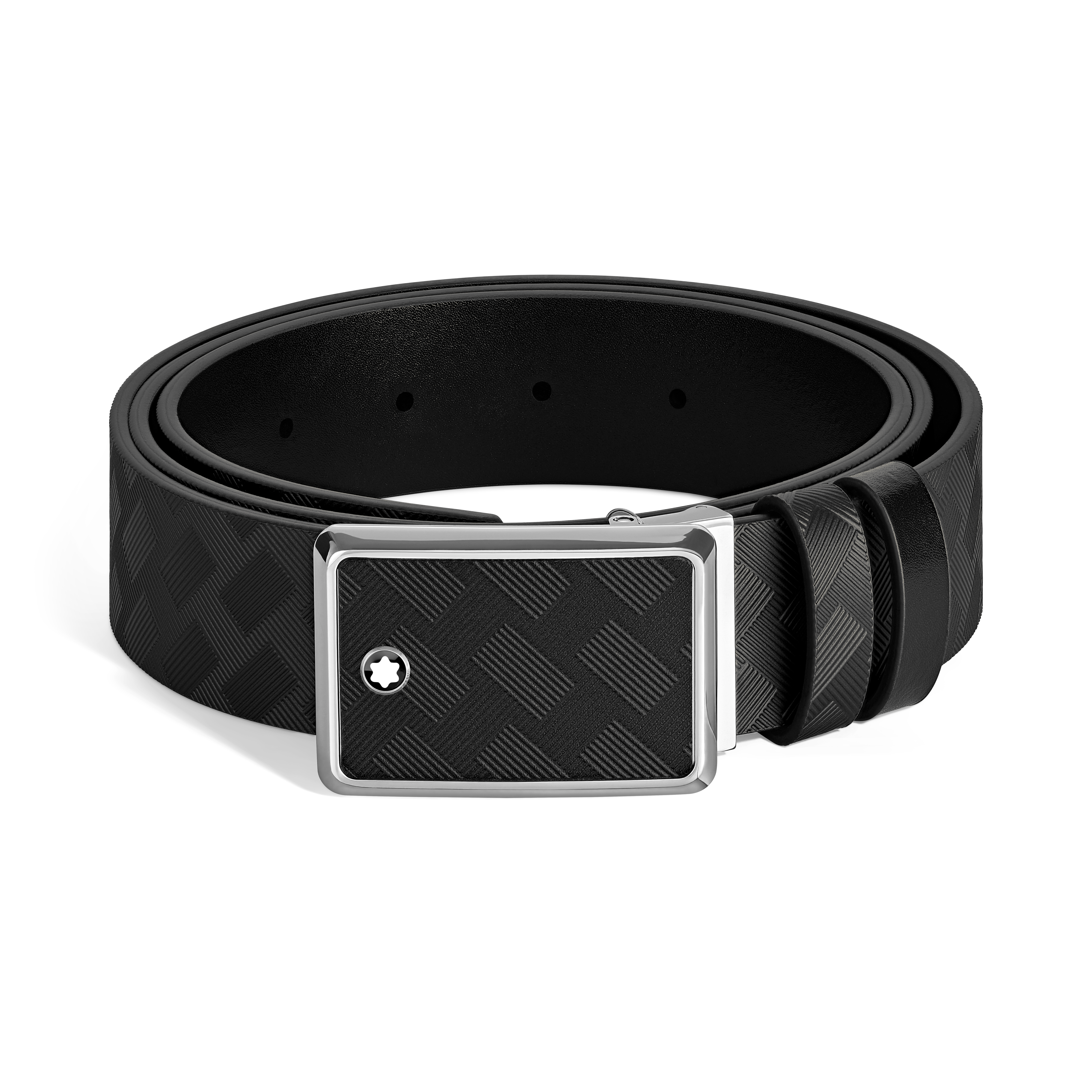  Montblanc - Wendbarer Gürtel Aus Leder In Schwarz/schwarz Mit Intarsien-schließe, 30 Mm - Mb221019 - Gürtel 