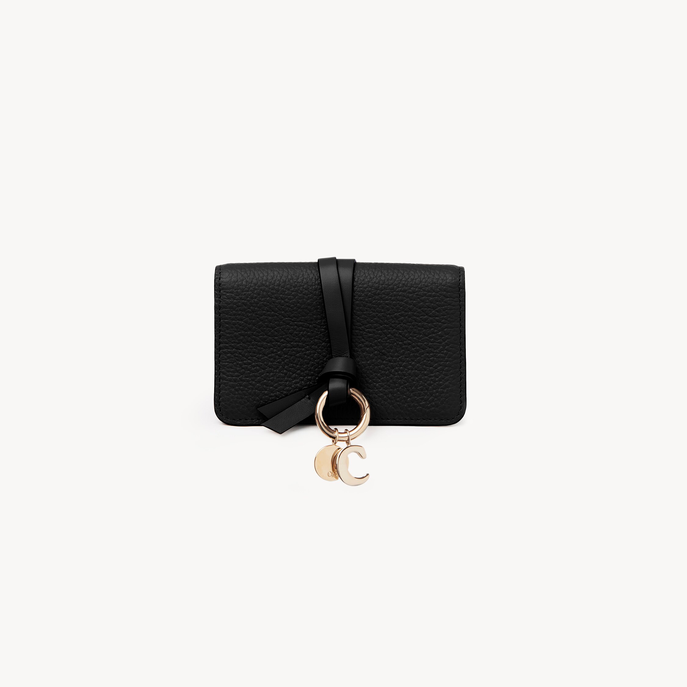 Chloé Alphabet Card Holder In Grained Leather In Black